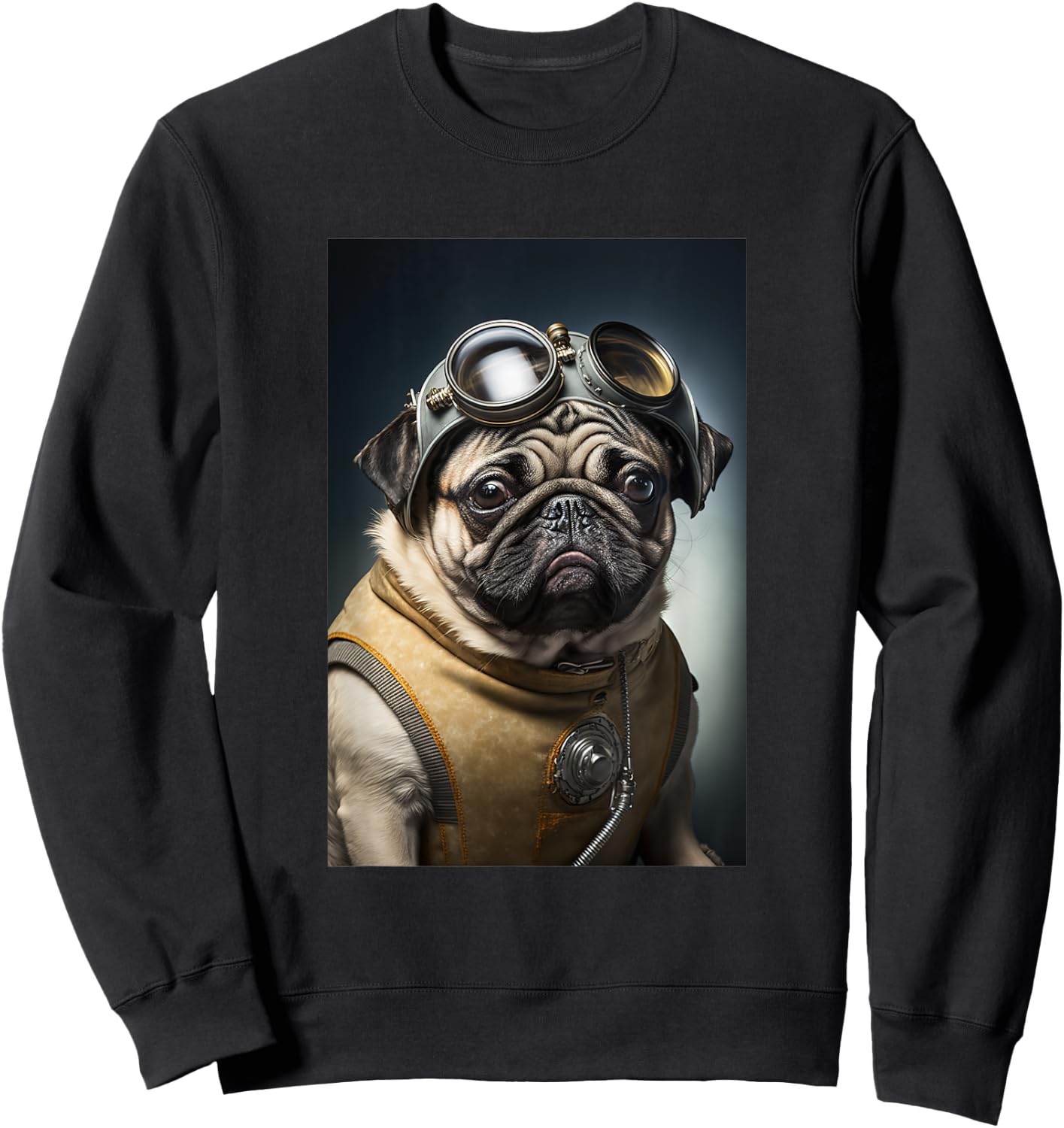Space Smart Dog Kawaii Cute Pug PD Men Women Kids Sweatshirt - Sweatshirt | Black