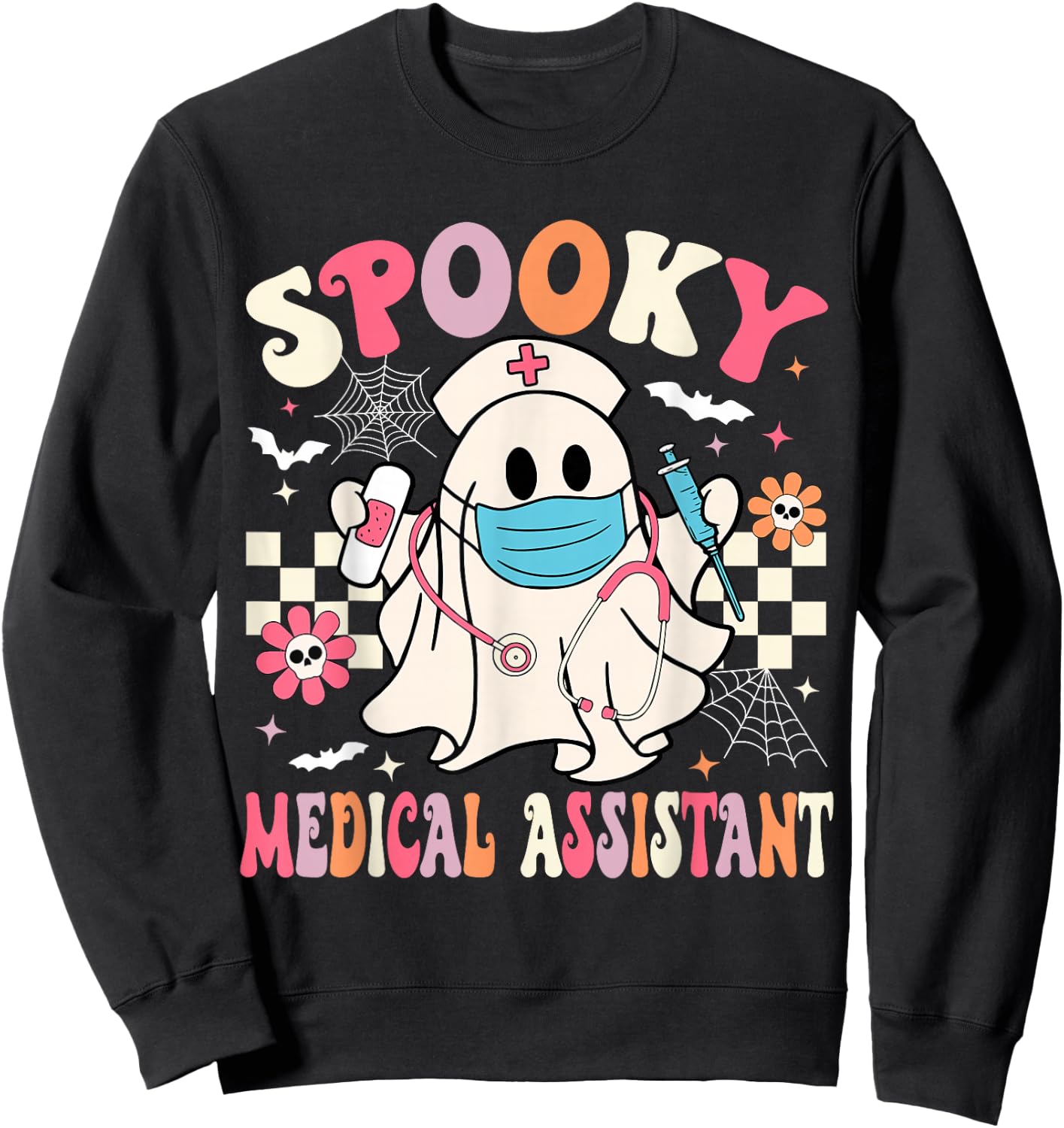 Groovy Spooky Medical Assistant Cute Halloween Med Assistant Sweatshirt - Sweatshirt | Black