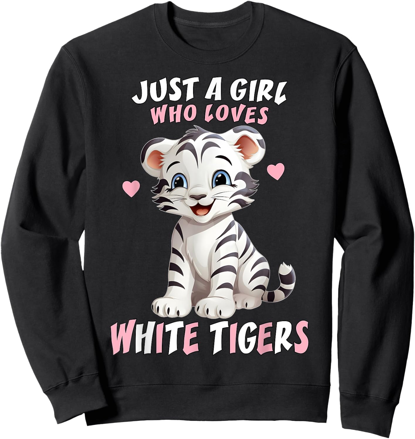 Just A Girl Who Loves White Tigers - Baby Tiger Pink Hearts Sweatshirt - Sweatshirt | Black