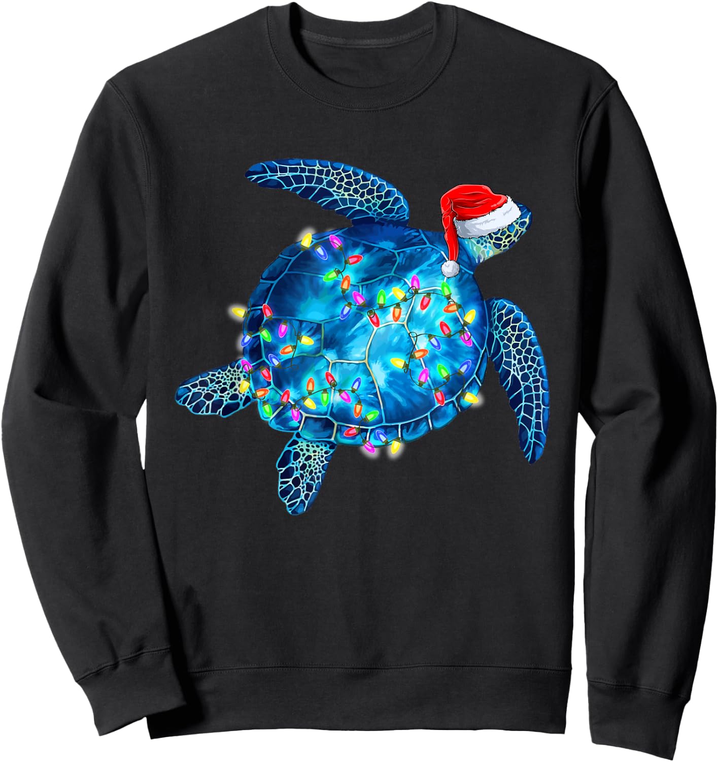 Sea Turtle Christmas Lights Santa Hat Funny Merry Christmas Sweatshirt - Sweatshirt | Black