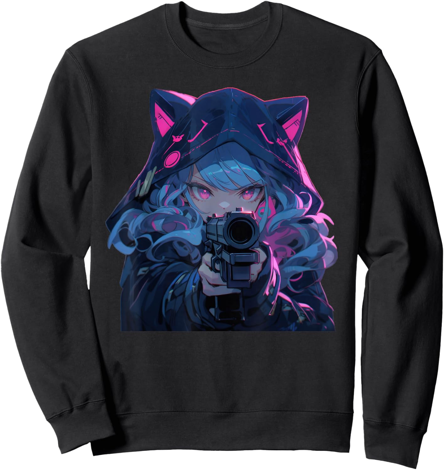 Cute Neko Anime Girl Assassin - Kawaii anime cat lover meow Sweatshirt - Sweatshirt | Black