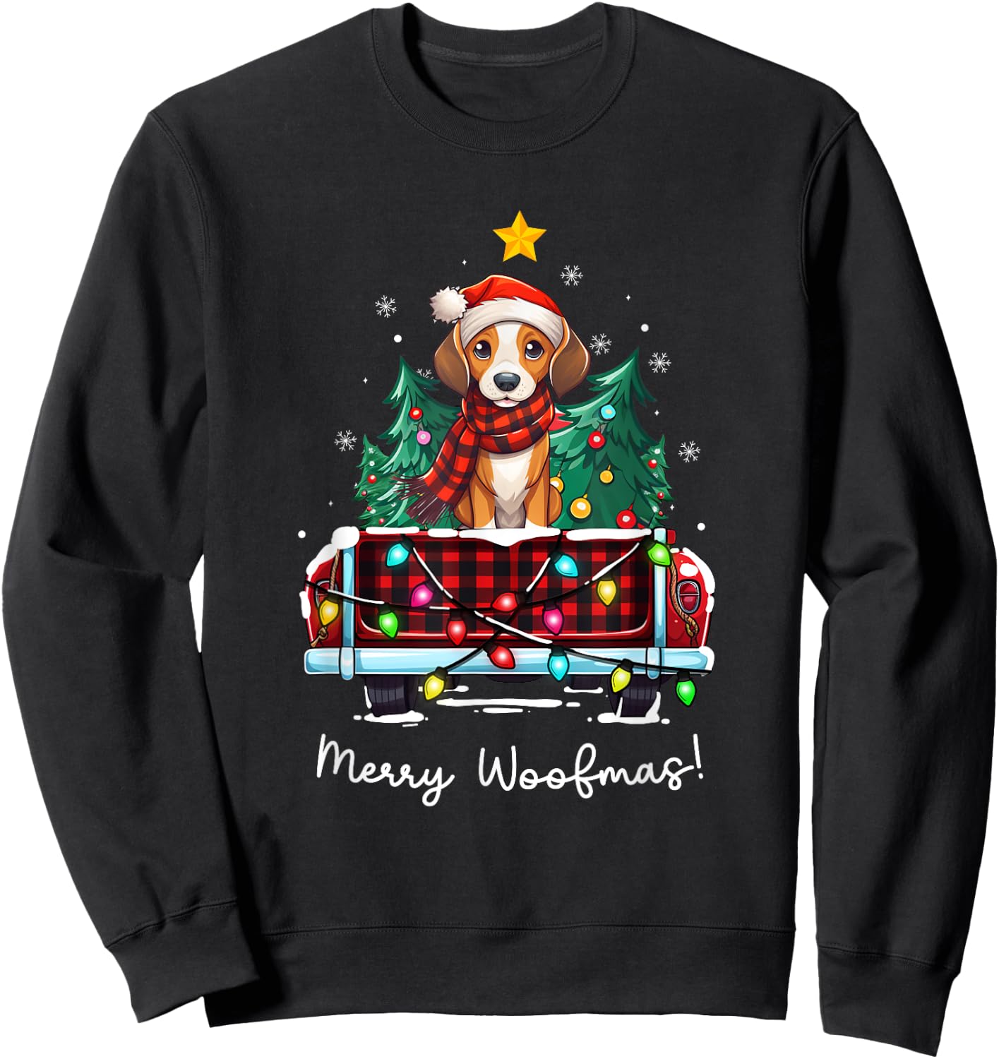 American Foxhound Christmas Dog Truck Plaid Funny Xmas Tree Sweatshirt - Sweatshirt | Black