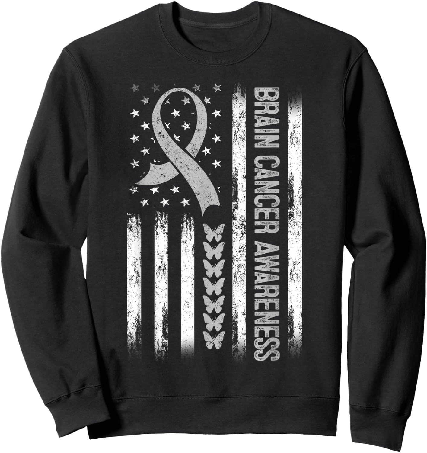 Brain cancer Awareness American Flag Sweatshirt - Sweatshirt | Black