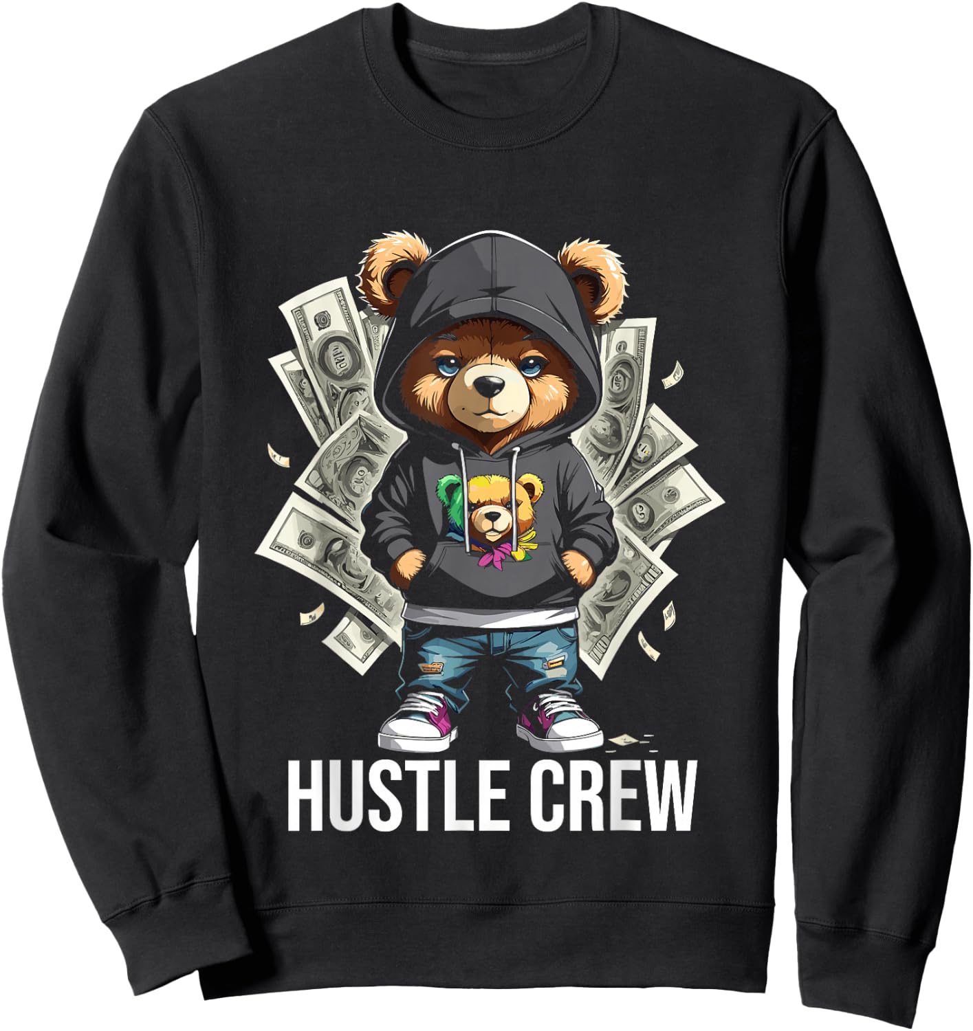 Teddy Bear Gangster in Cool Hip-Hop Outfit Sweatshirt - Sweatshirt | Black
