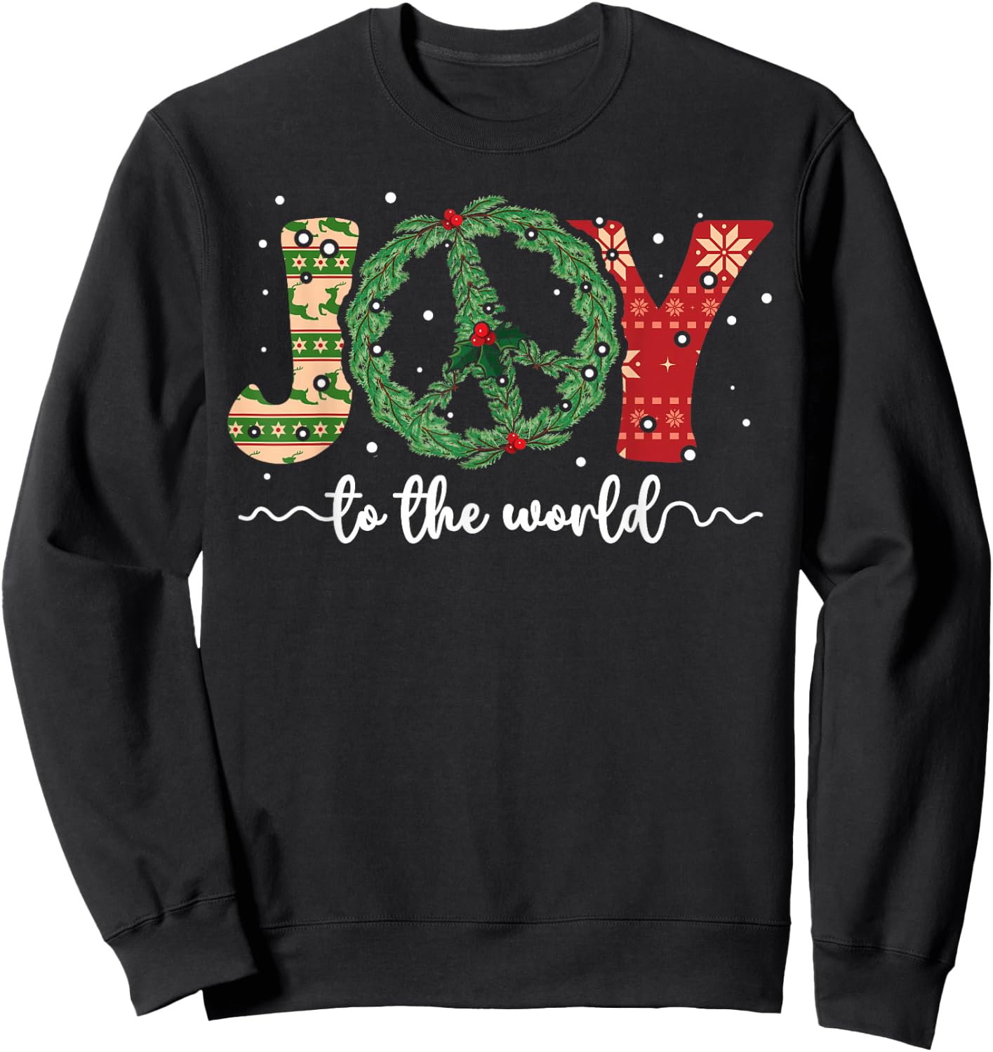 Joy to the World Peace Sign Christmas Retro 70s 80s Hippie Sweatshirt - Sweatshirt | Black