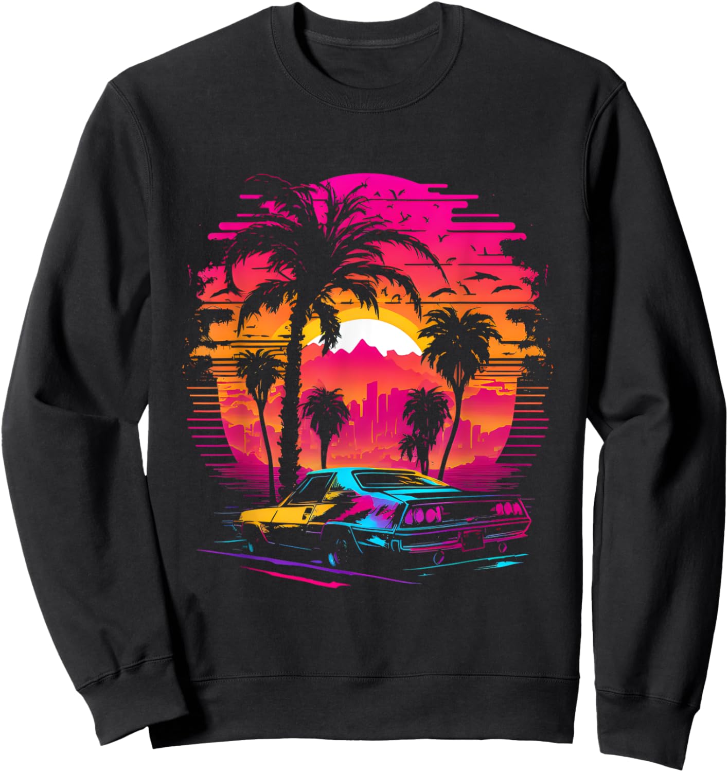 Retrowave Synthwave Aesthetic Sports Car 80s 90s Sweatshirt - Sweatshirt | Black