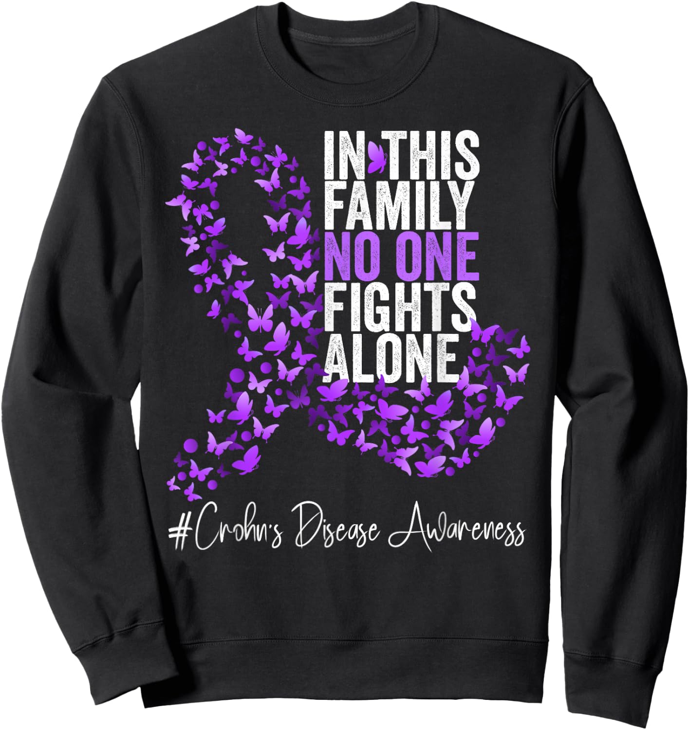 Crohn's Disease Awareness Month Purple Ribbon Sweatshirt - Sweatshirt | Black