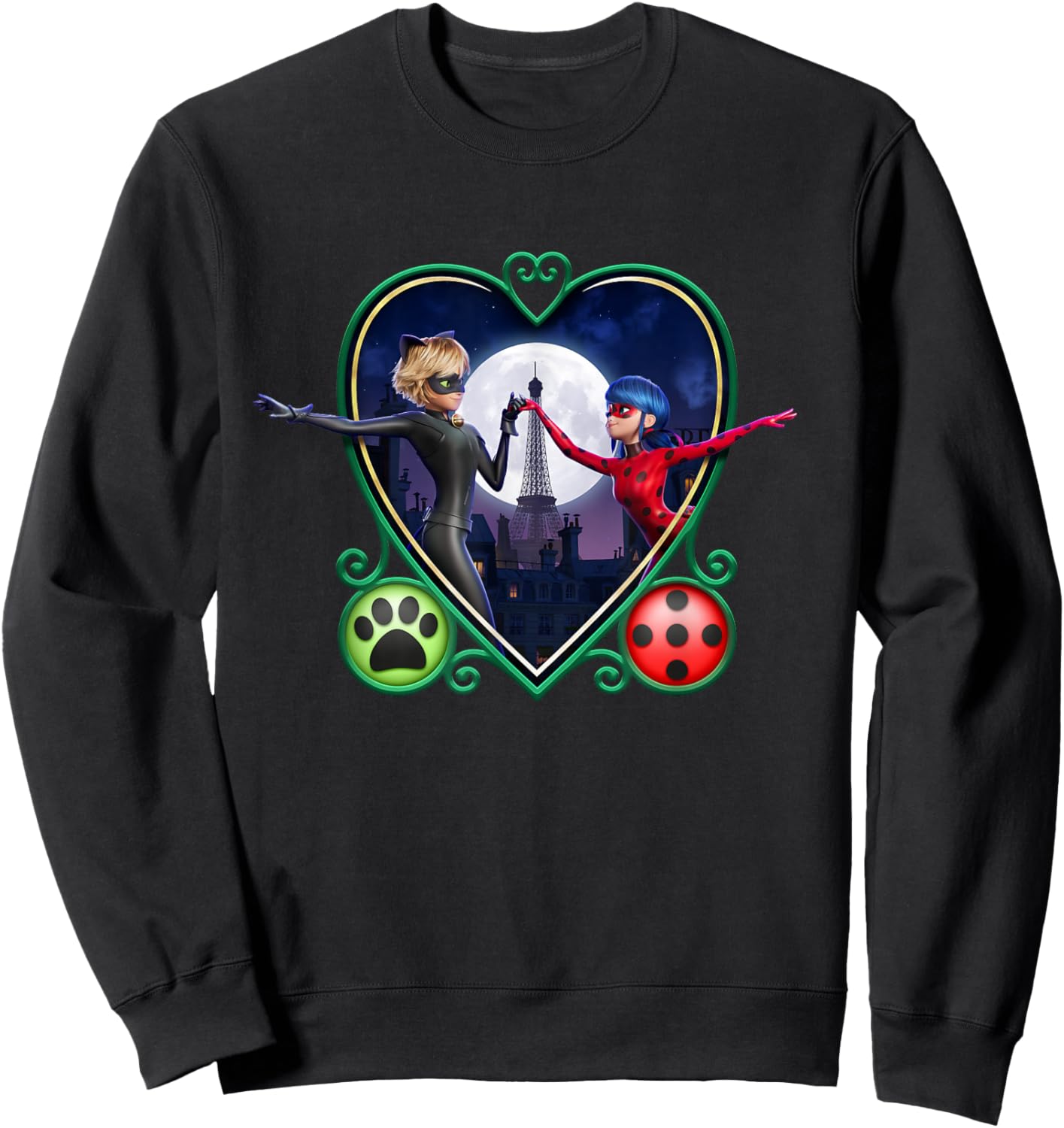 Miraculous Ladybug and Cat Noir The Movie Heart Sweatshirt - Sweatshirt | Black