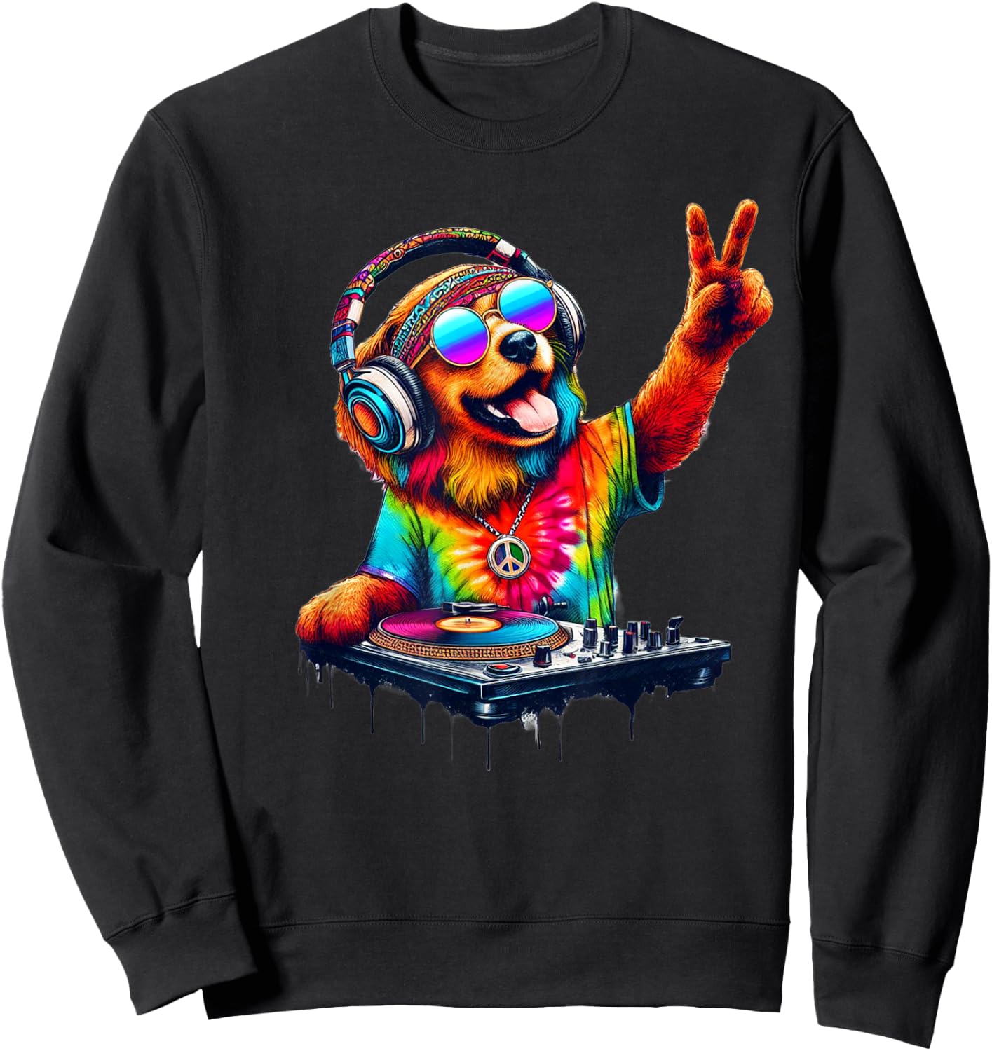 Colourful Dog DJ Men Women Kids Sweatshirt - Sweatshirt | Black