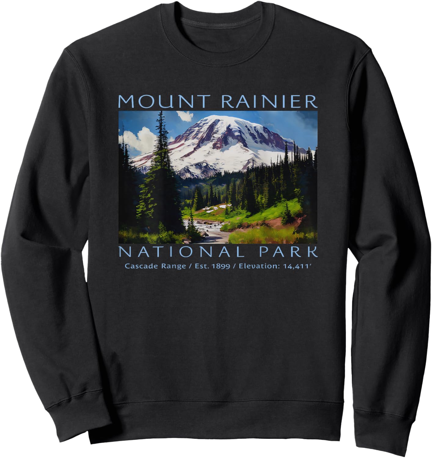 Mt. Rainier National Park Mountain Souvenir PRINTS ON BACK Sweatshirt - Sweatshirt | Black