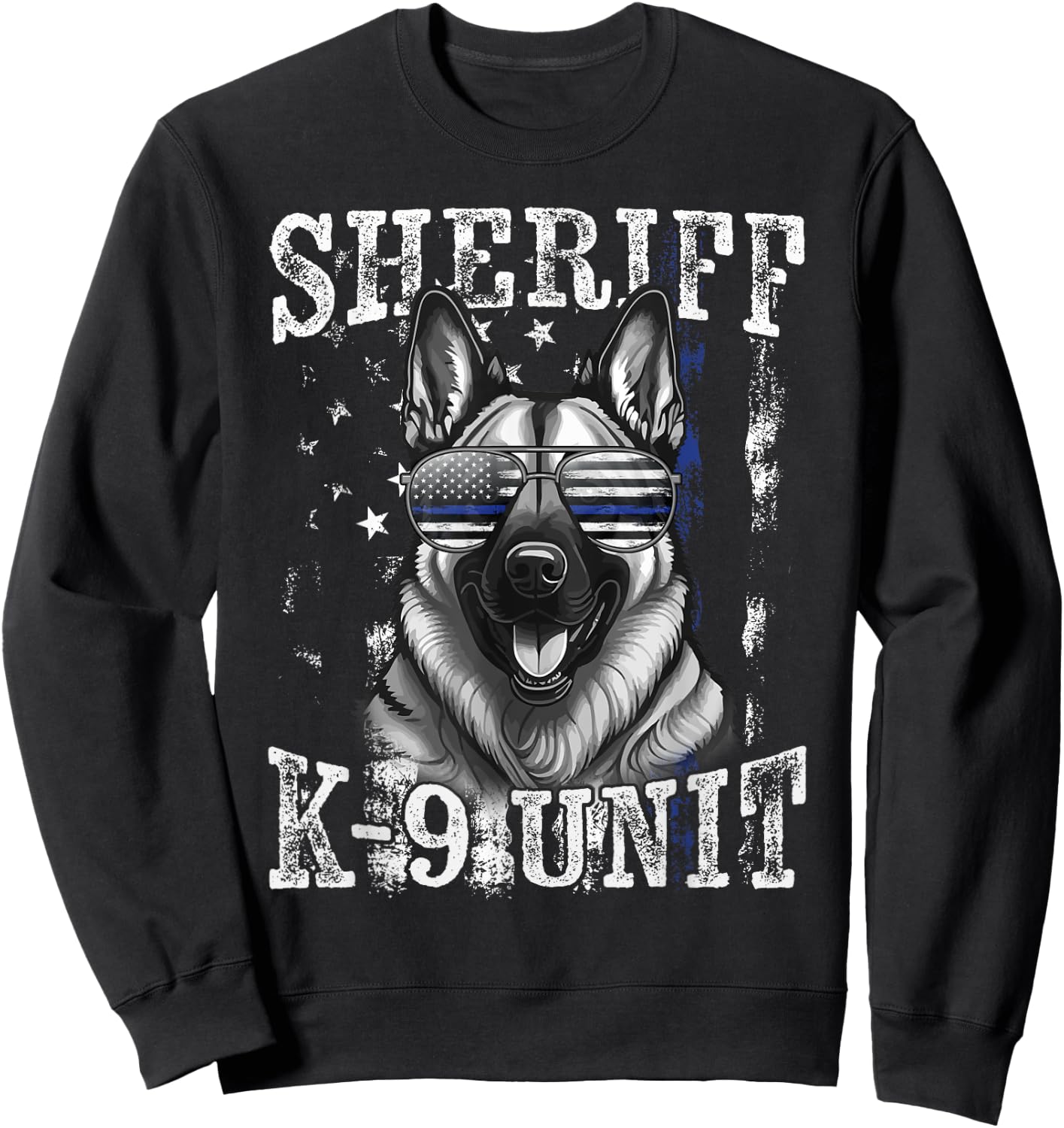 Blue Line American Flag German Shepherd Dog Sheriff K-9 Unit Sweatshirt - Sweatshirt | Black