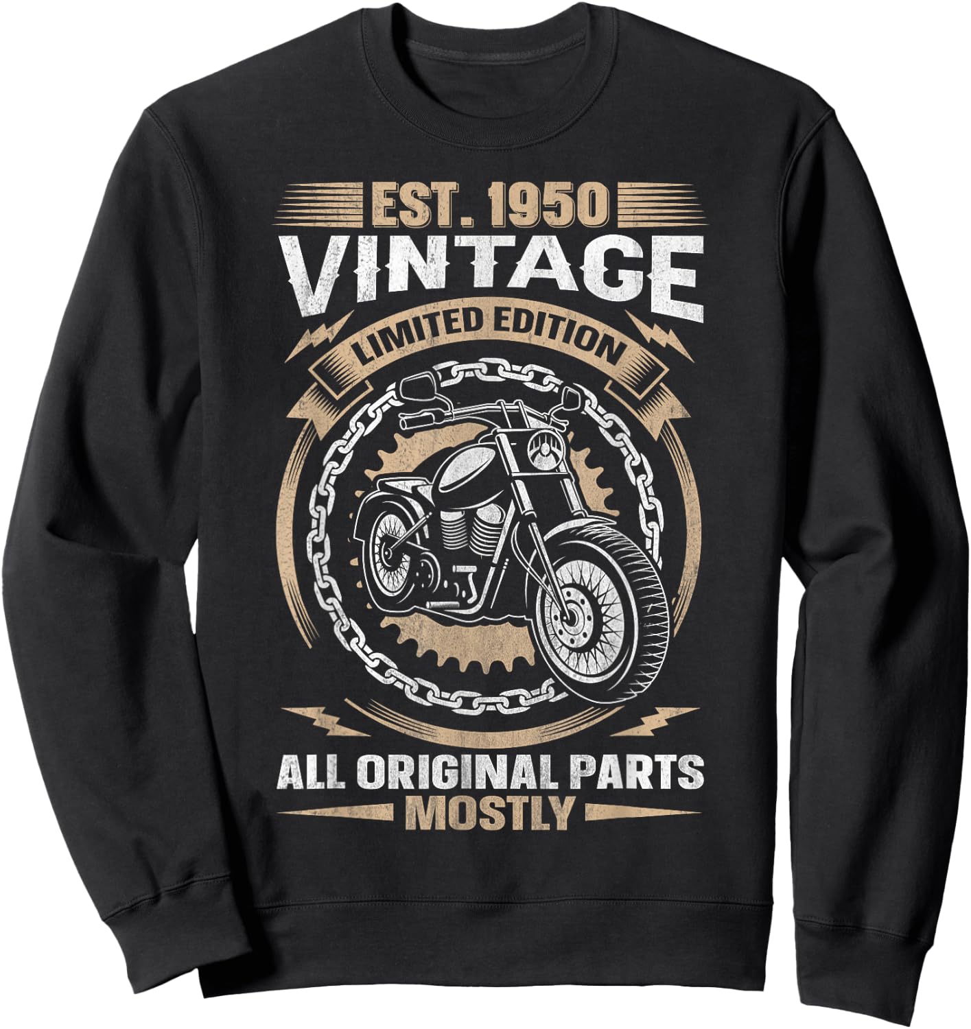 Est 1950 Vintage All Original Parts Motorcycle 74th Birthday Sweatshirt - Sweatshirt | Black