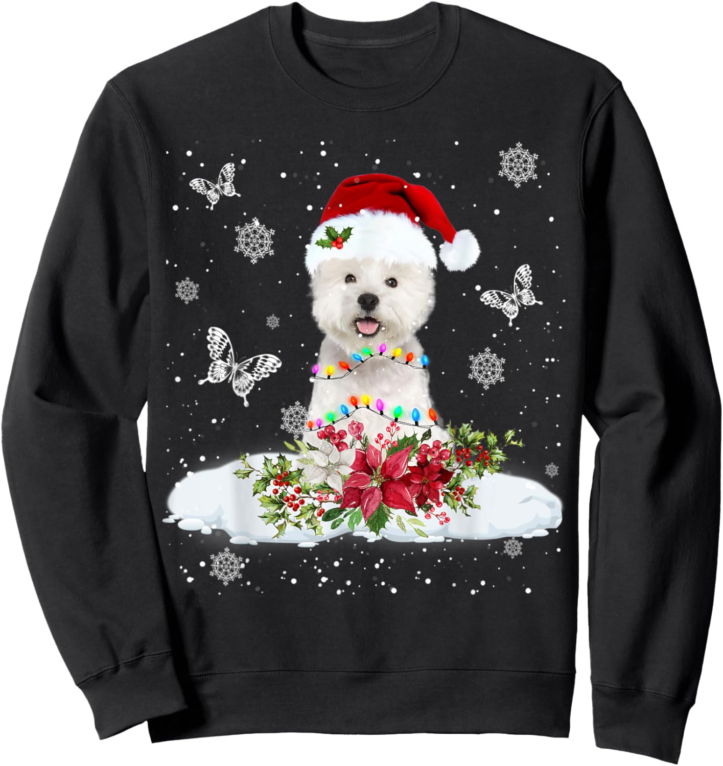 Westie Snowly Christmas Tree Lights Pajama Dog Xmas Sweatshirt - Sweatshirt | Black