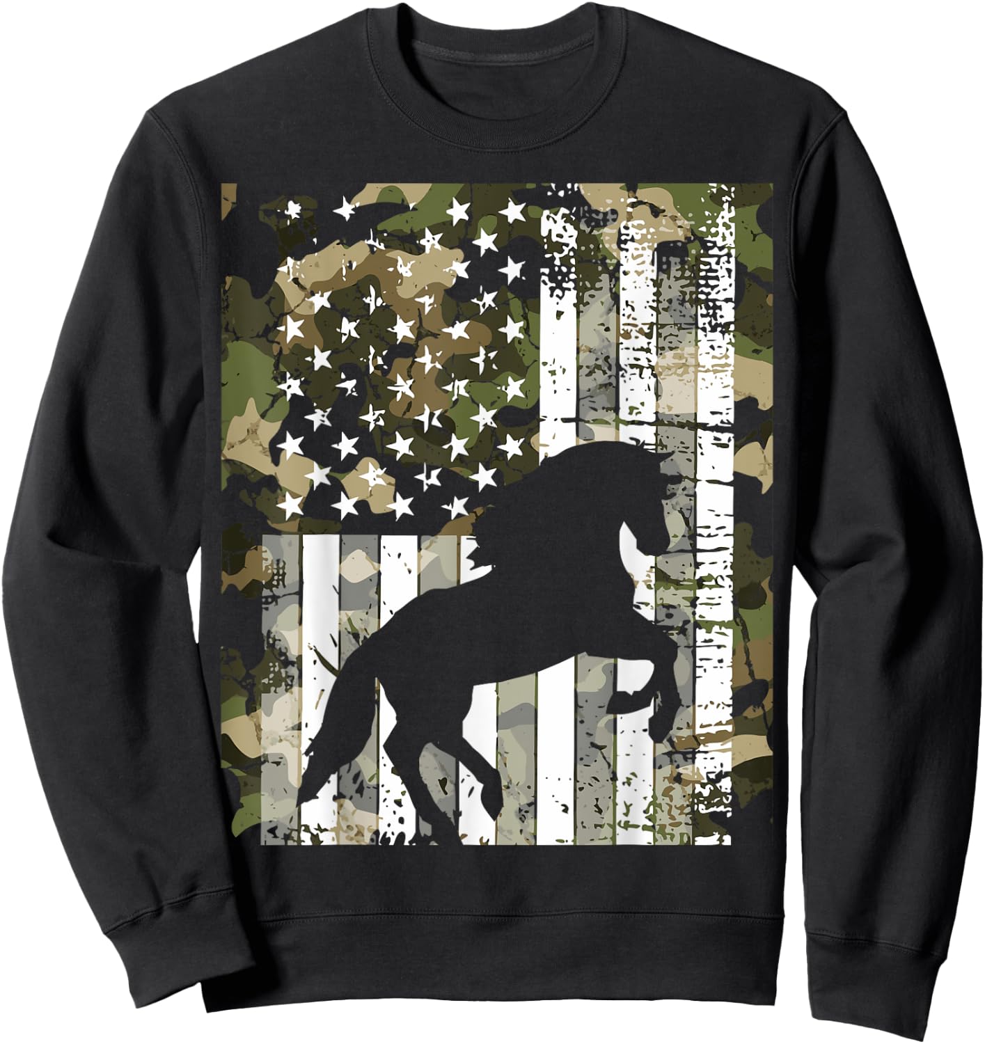 Camo US Flag Horse Camoflage Animal Vintage Design Sweatshirt - Sweatshirt | Black