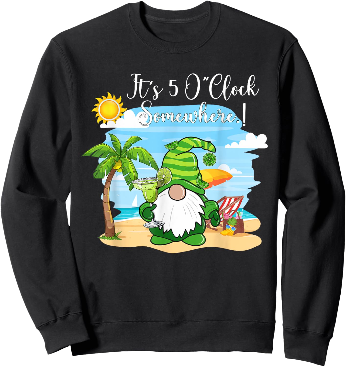 Margarita Gnome It's 5 o'clock somewhere Beach Vacay Sweatshirt - Sweatshirt | Black