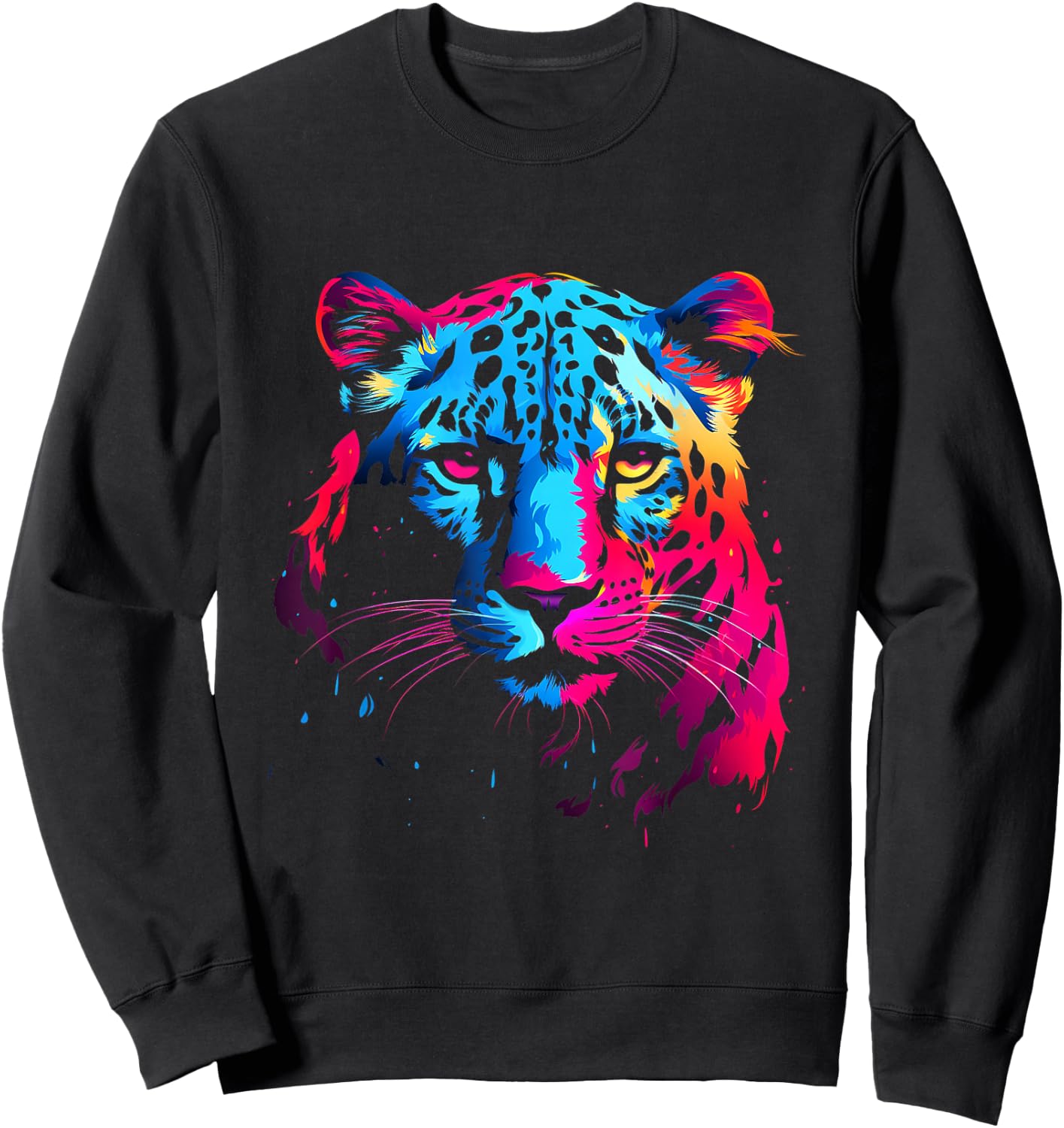 Snow Leopard Wildlife Colorful Design Leopard Lover Animal Sweatshirt - Sweatshirt | Black