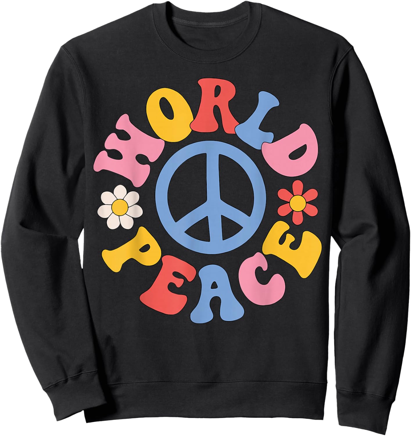 Peace Sign World 60's Retro Design Groovy 70s Hippie Sweatshirt - Sweatshirt | Black