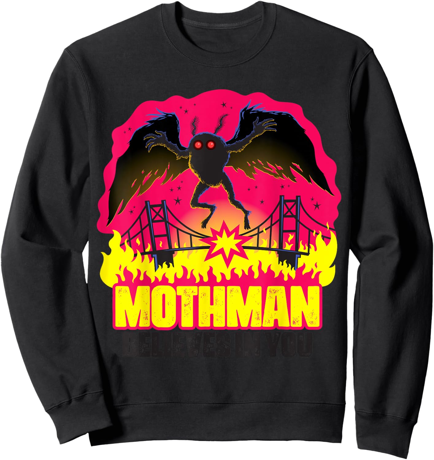 Mothman Believes In You Folklore Creepy Cryptid Creature Sweatshirt - Sweatshirt | Black