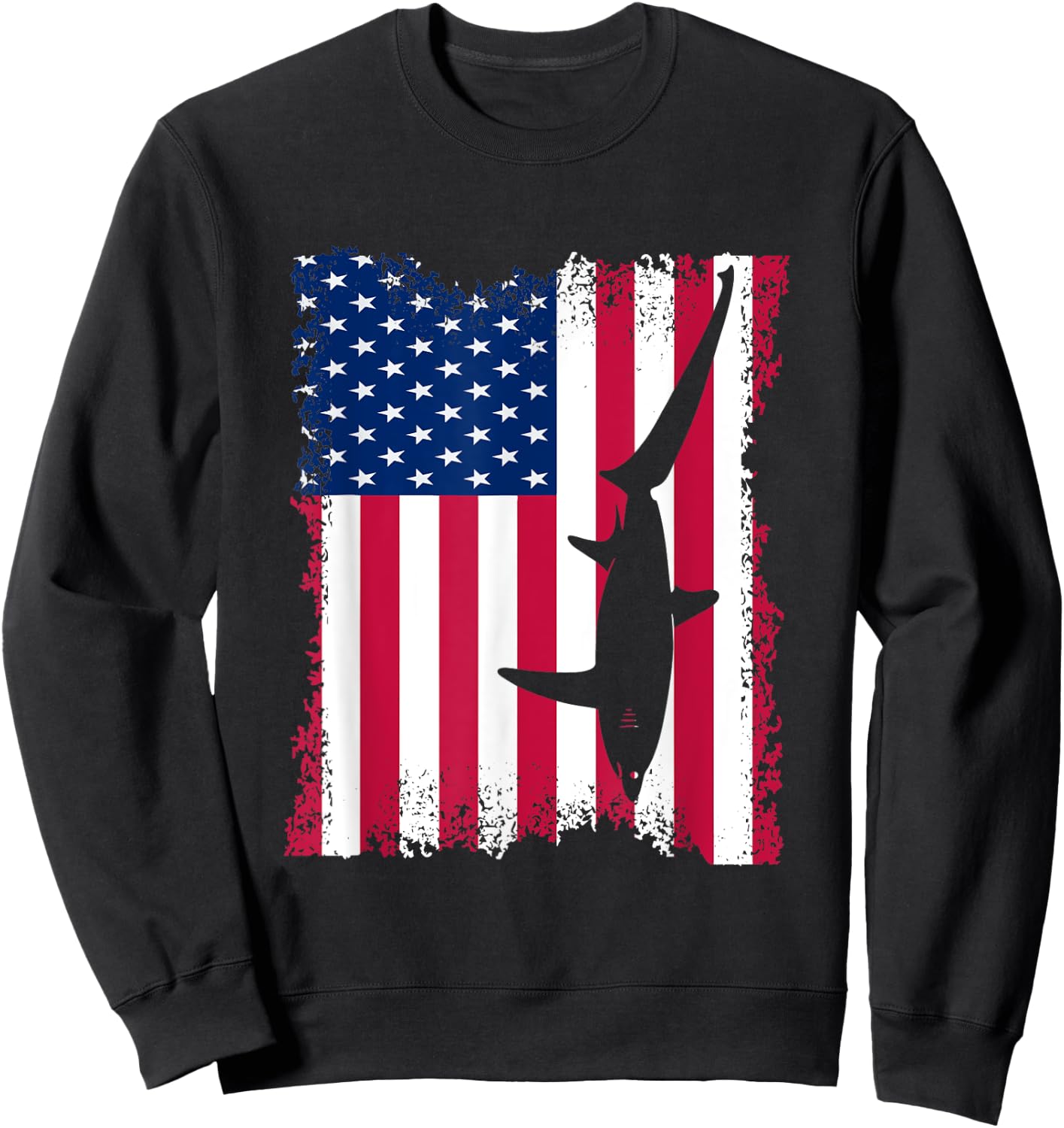 Vintage US Flag Thresher Shark Sweatshirt - Sweatshirt | Black