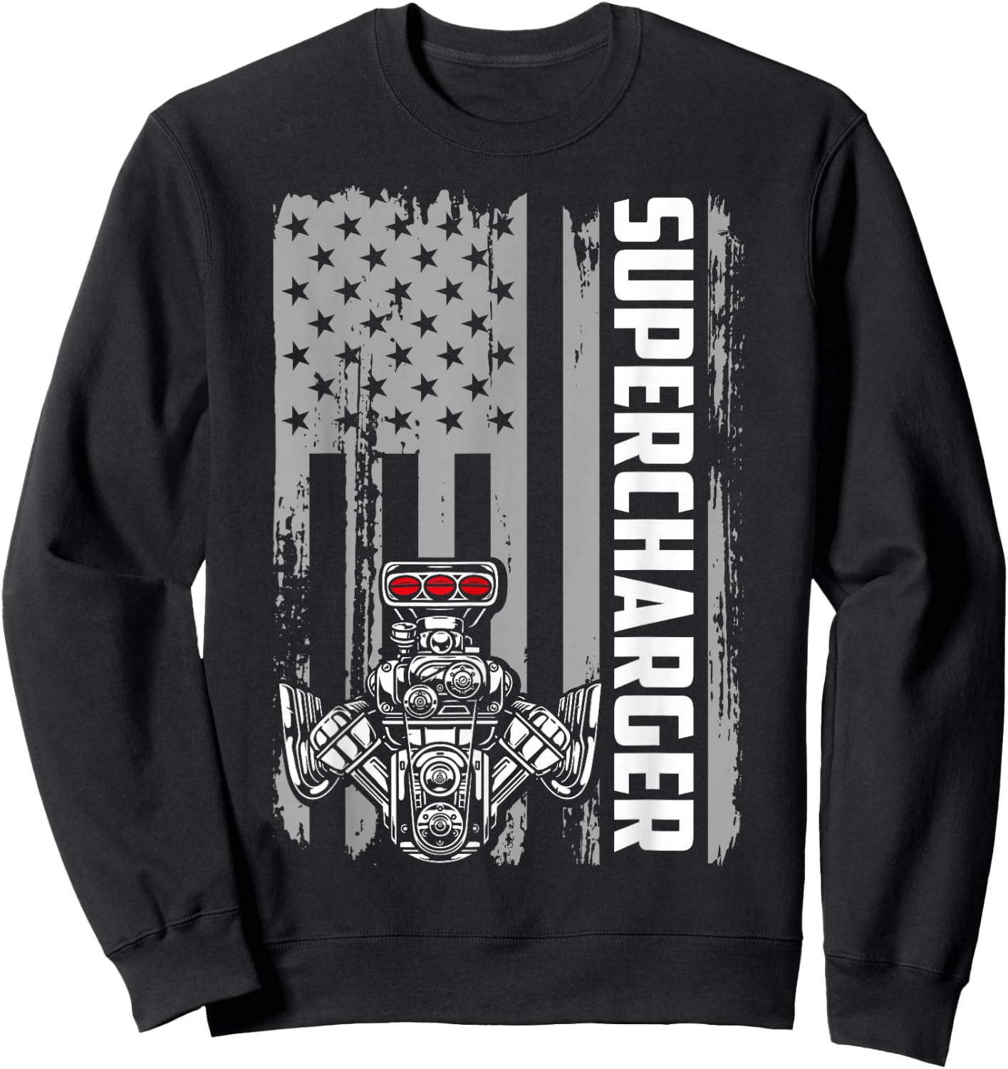 Supercharger Engine American Flag Muscle Car Racing Car Guy Sweatshirt - Sweatshirt | Black
