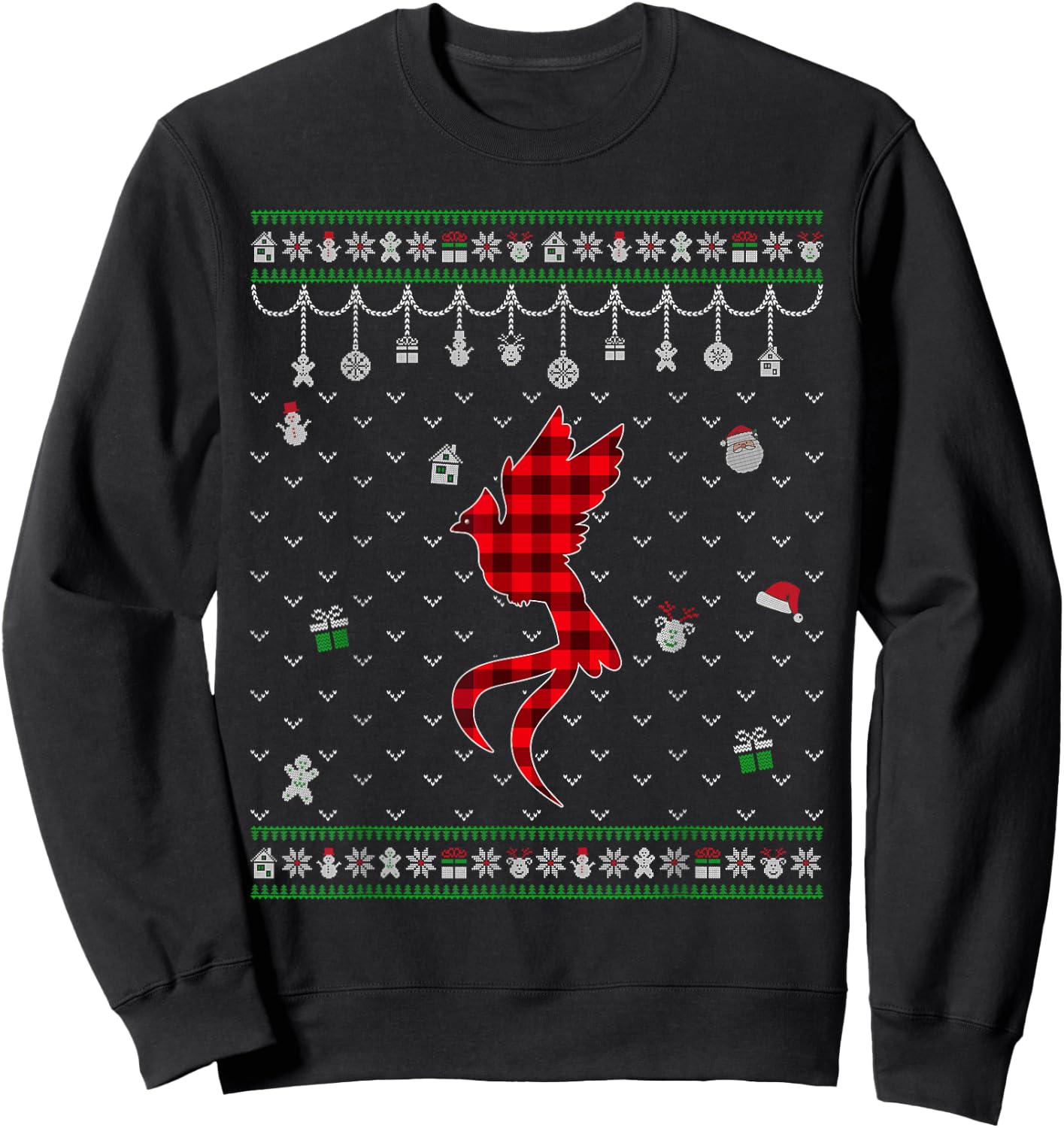 Red Plaid Quetzal Lover Funny Ugly Christmas Sweater Sweatshirt - Sweatshirt | Black