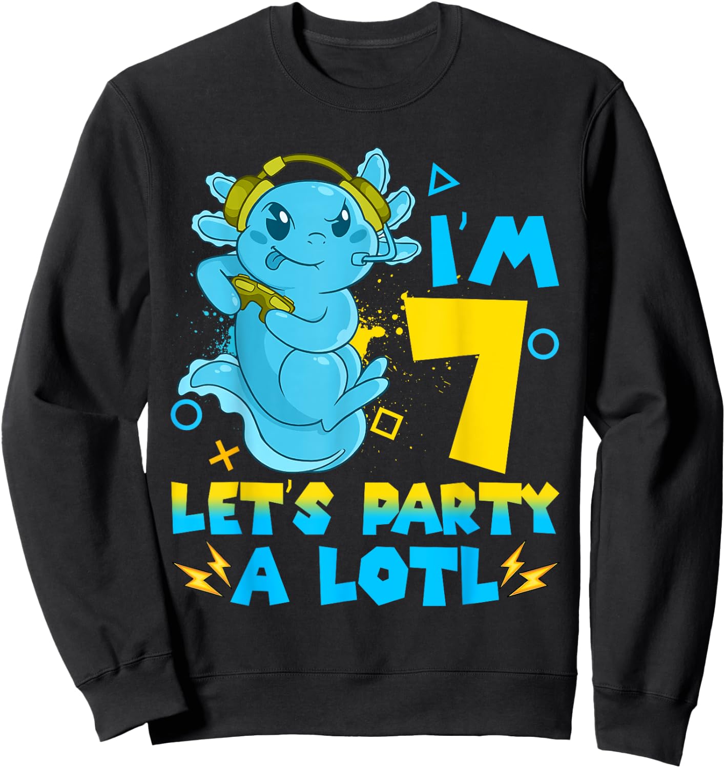 7th Birthday cute Axolotl 7 Year Old Boys Girls Video Gamer Sweatshirt - Sweatshirt | Black
