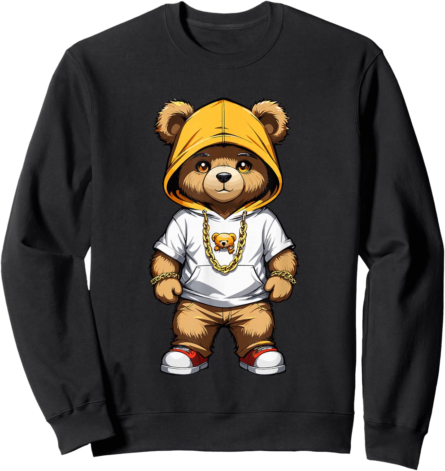 Teddy Bear Gangster in Cool Hip-Hop Outfit Sweatshirt - Sweatshirt | Black