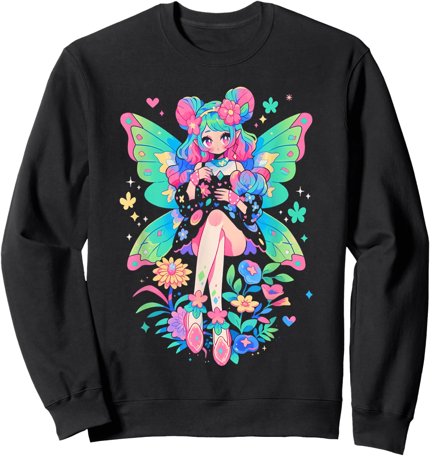 Anime Manga Girl | Kawaii Fairycore Fairy Kei Decora Kei Sweatshirt - Sweatshirt | Black