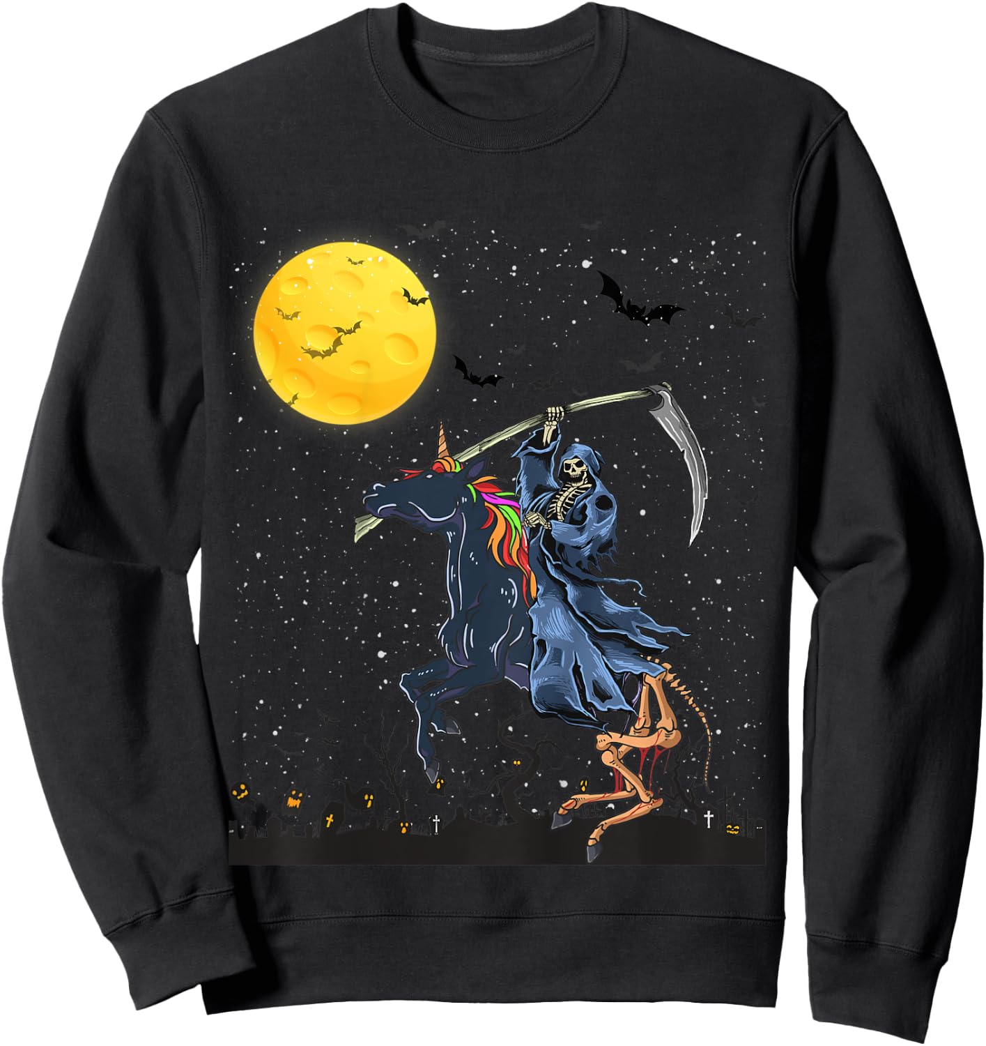Kids Grim Reaper Death Riding Unicorn Zombiecorn Halloween Sweatshirt - Sweatshirt | Black