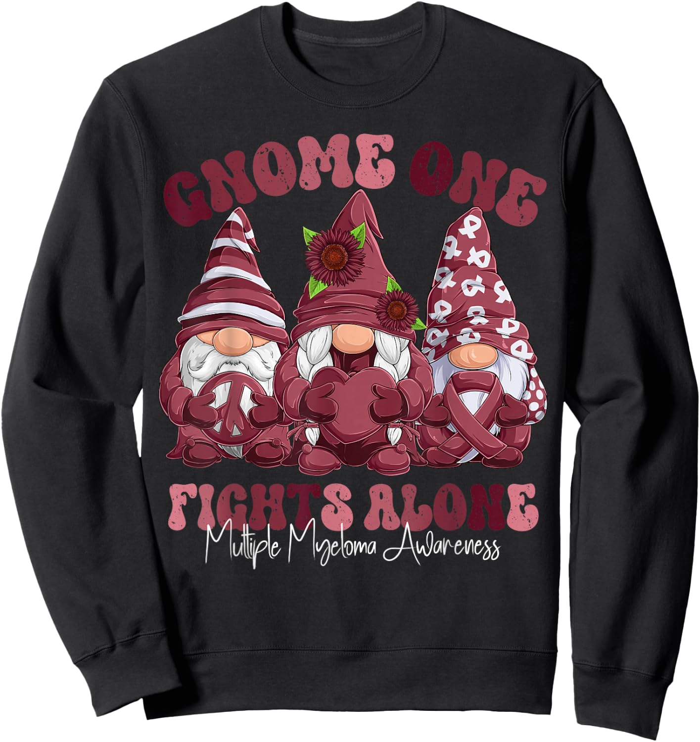 Multiple Myeloma Awareness Month Burgundy Ribbon Gnomies Sweatshirt - Sweatshirt | Black