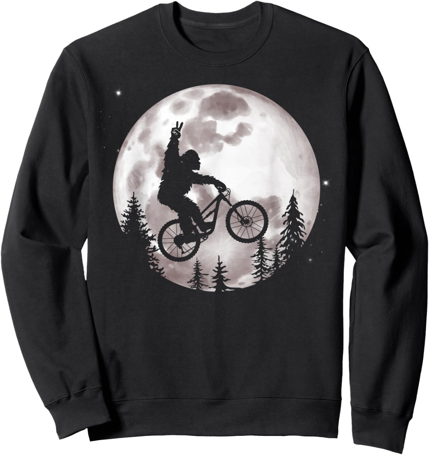 Bigfoot Mountain Bike with Moon Shirt Funny Biking Sweatshirt - Sweatshirt | Black