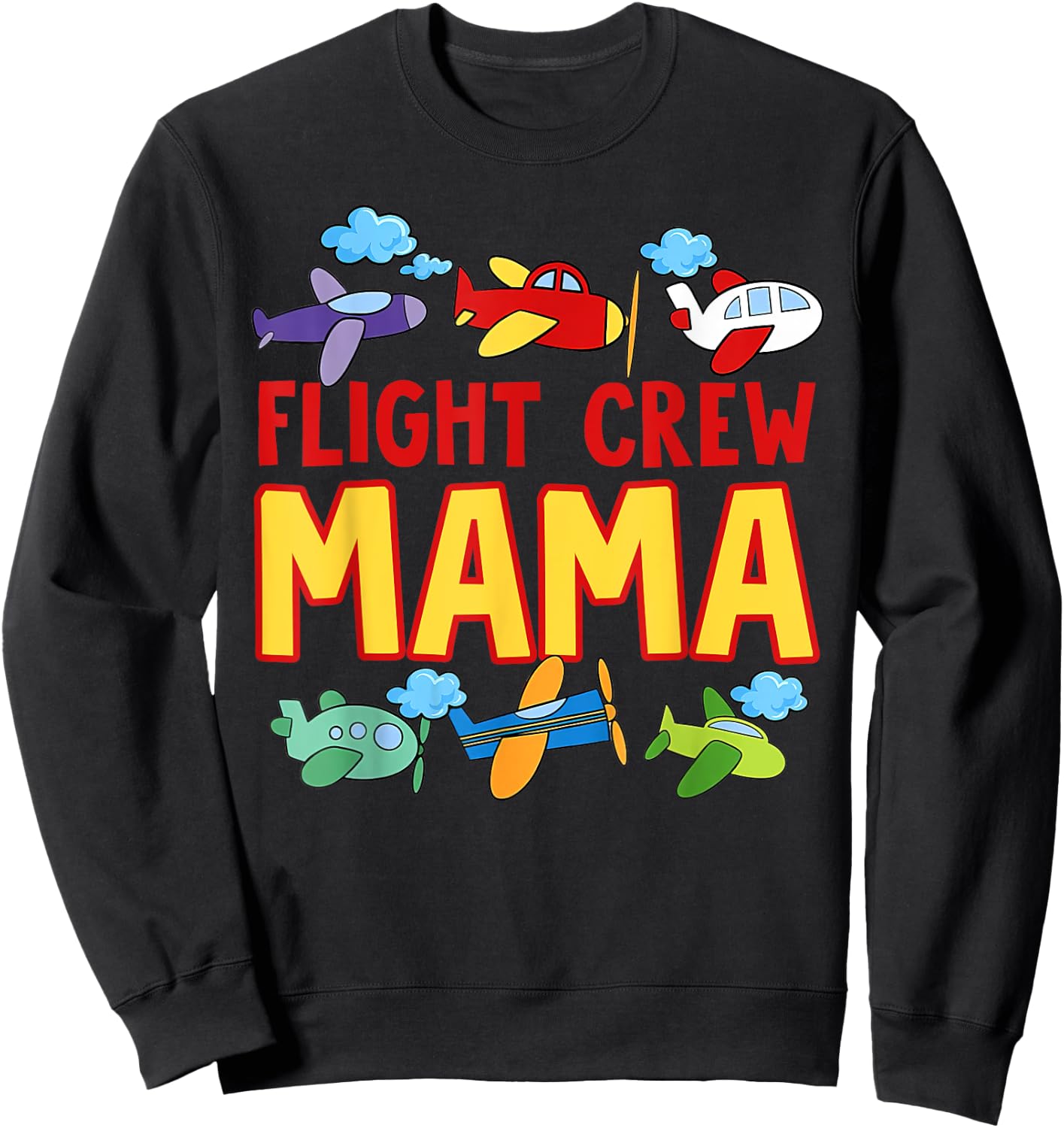 Flight Crew Mama Shirt Mom of The Birthday Boy Shirt Sweatshirt - Sweatshirt | Black