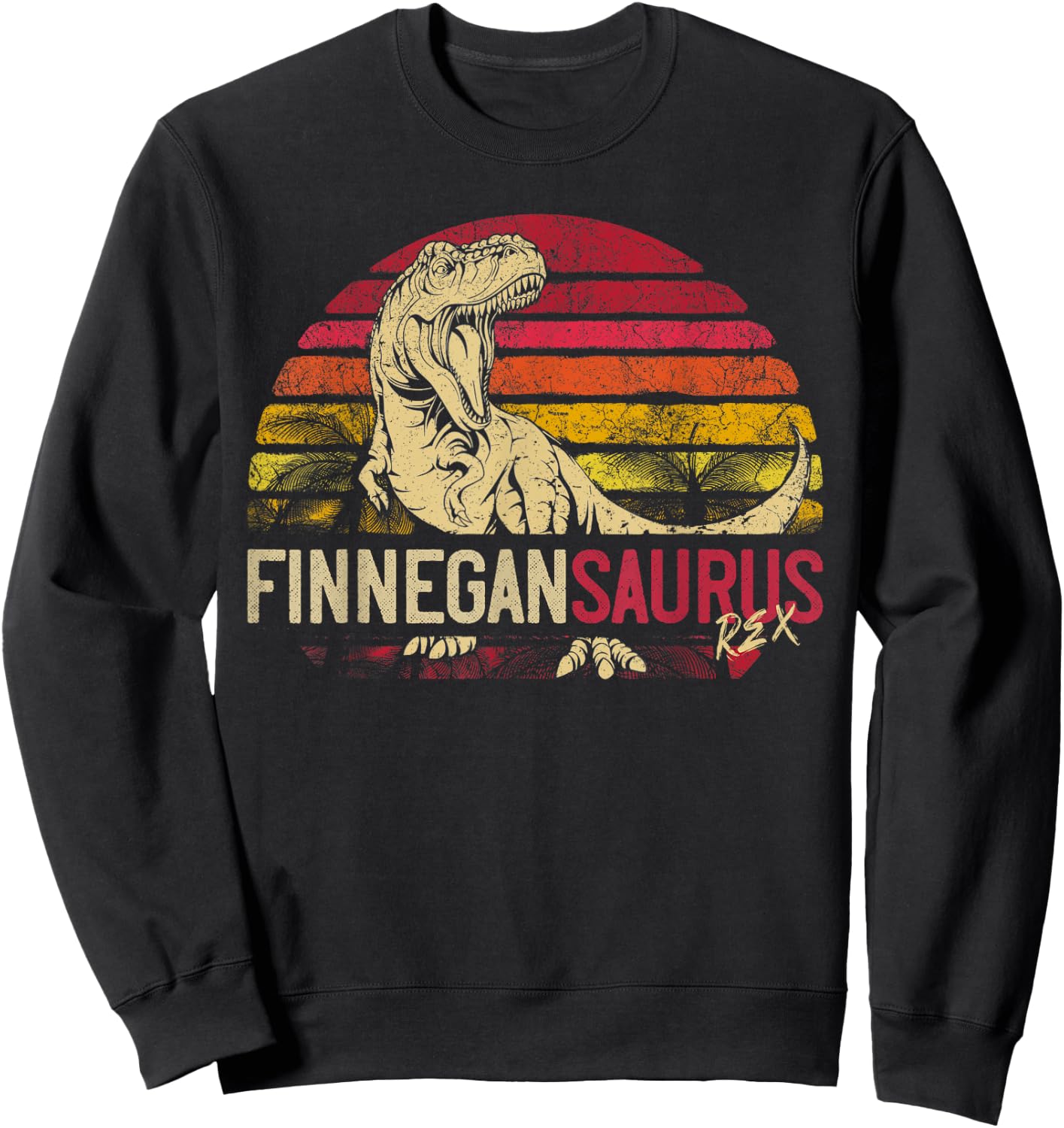Finnegan Saurus Funny Personalized Dinosaur T Rex Name Gift Sweatshirt - Sweatshirt | Black