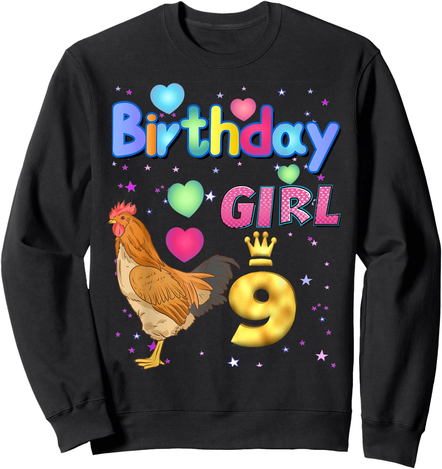 Kids 9Years Old Chicken Its my 9th birthday Girl Chicken Sweatshirt - Sweatshirt | Black