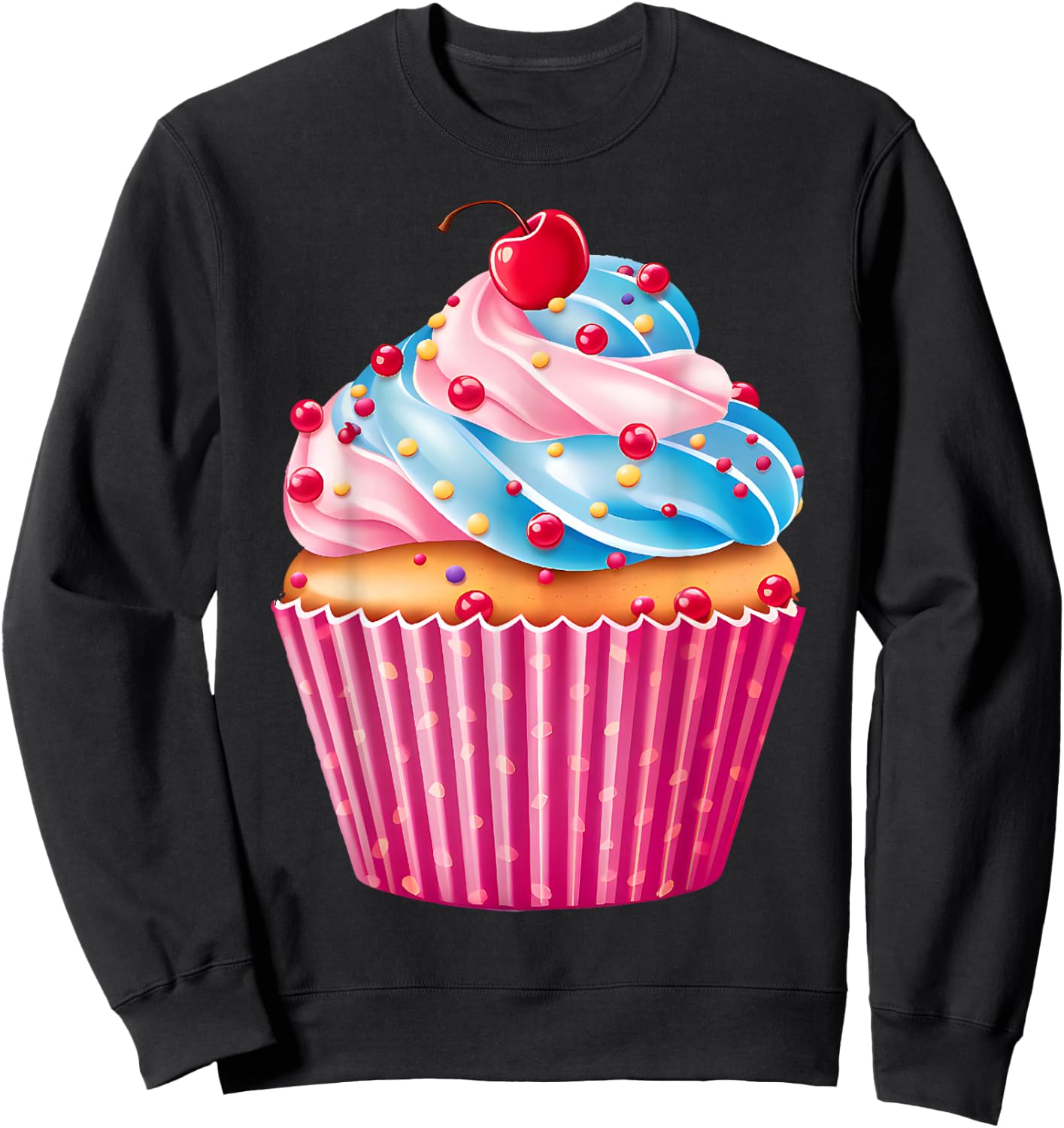 Sweets Pink Cupcake Lovers Sprinkles Pattern Dessert Food Sweatshirt - Sweatshirt | Black