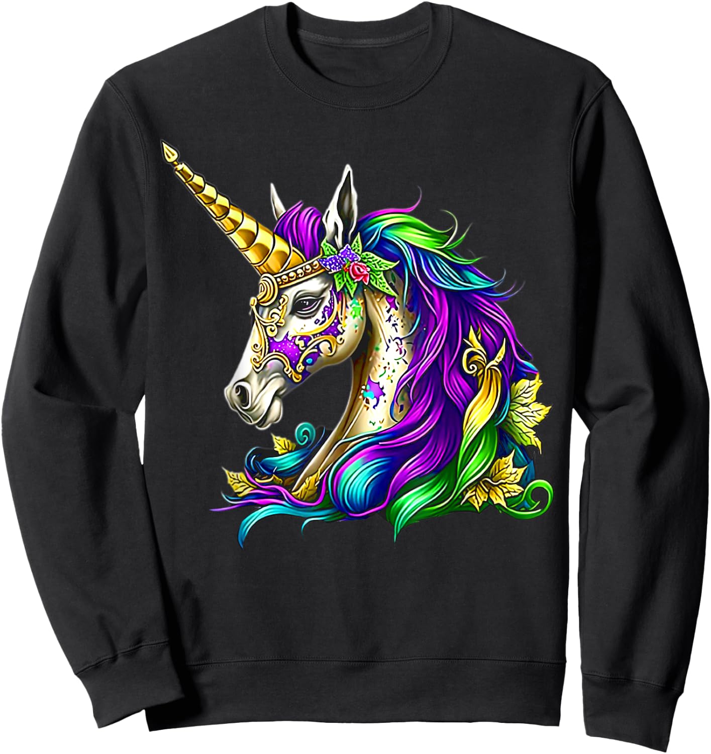 Happy Mardi Gras Unicorn Girls Sweatshirt - Sweatshirt | Black
