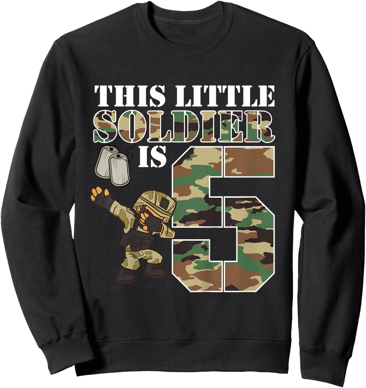 Kids 5 Year Old Boy Military Army 5th Birthday Boy Sweatshirt - Sweatshirt | Black