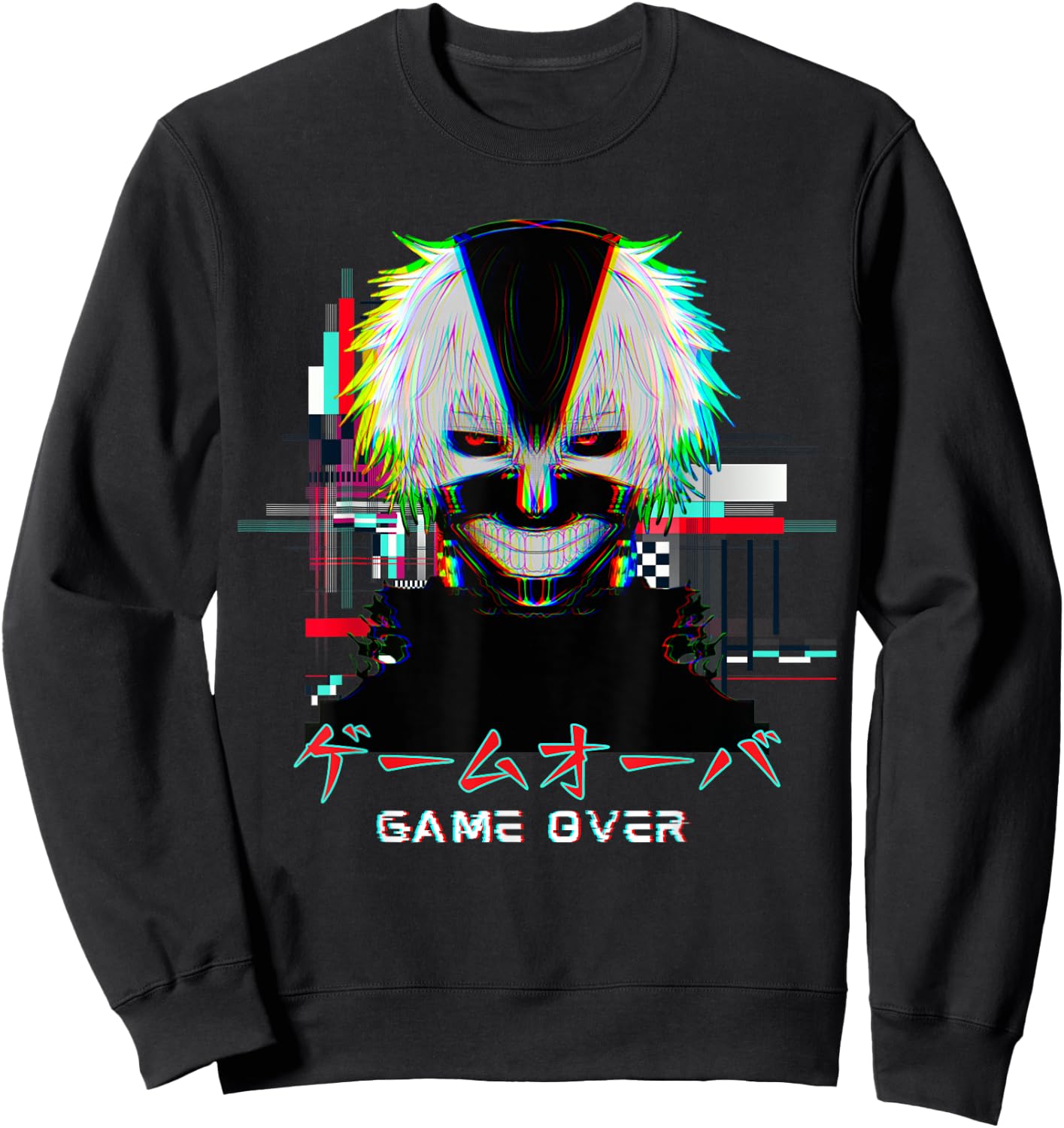 Japanese Vaporwave Anime Boy Game Over Glitch Aesthetic Sweatshirt - Sweatshirt | Black