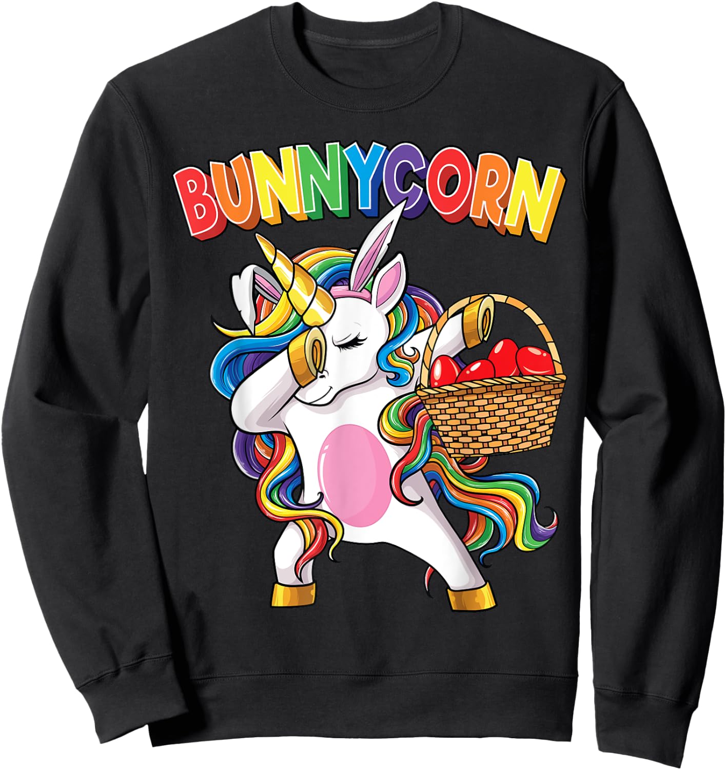 Dabbing Unicorn Shirt Bunnycorn Eggs Easter Girls Kids Dab Sweatshirt - Sweatshirt | Black