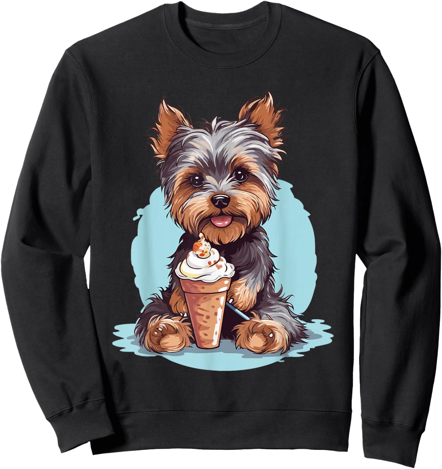 Yorkie Dog Anime Eating Ice Cream Summer Cute Sweatshirt - Sweatshirt | Black
