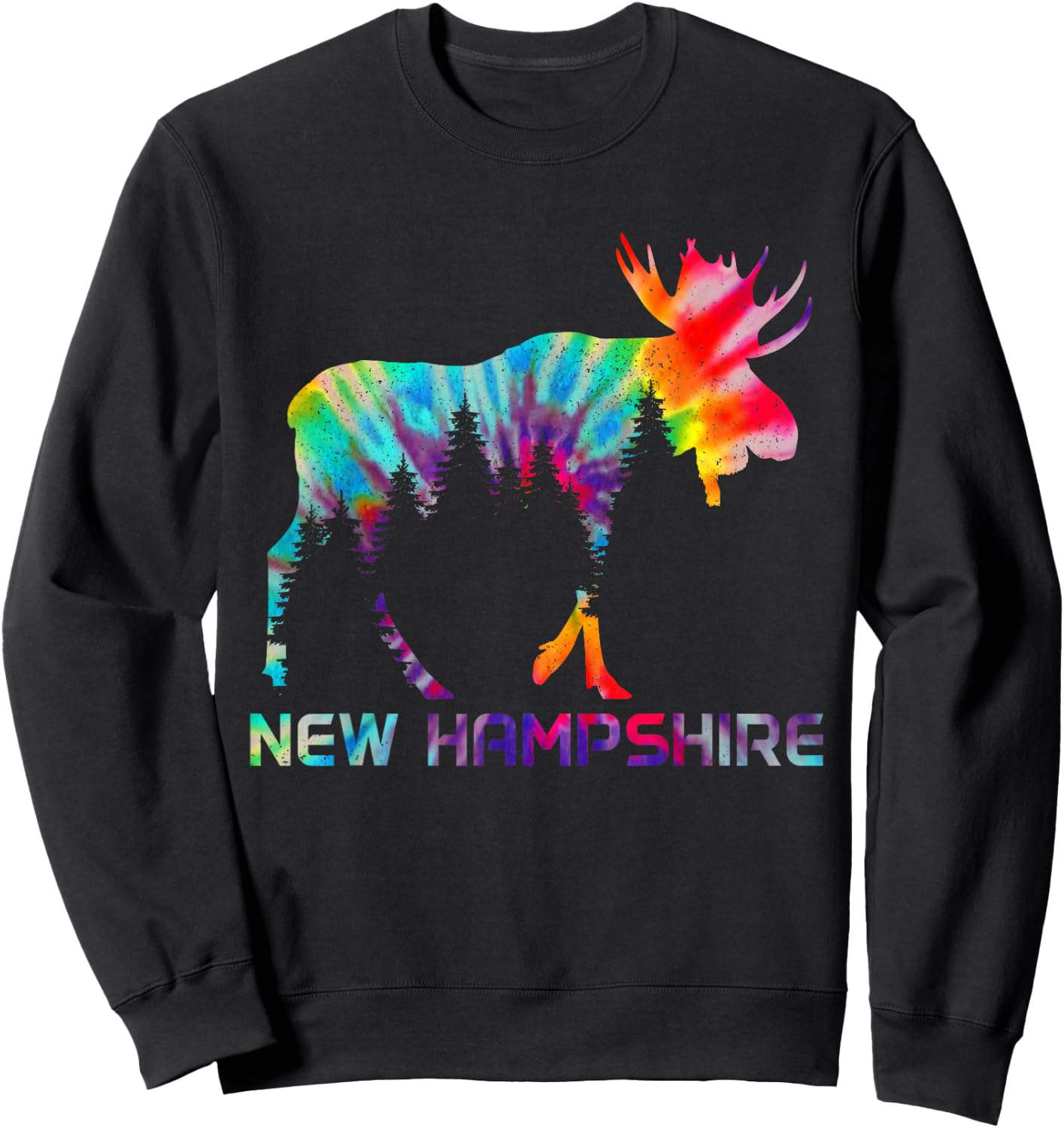 New Hampshire Vintage Tie Dye Souvenir Elk Sweatshirt - Sweatshirt | Black