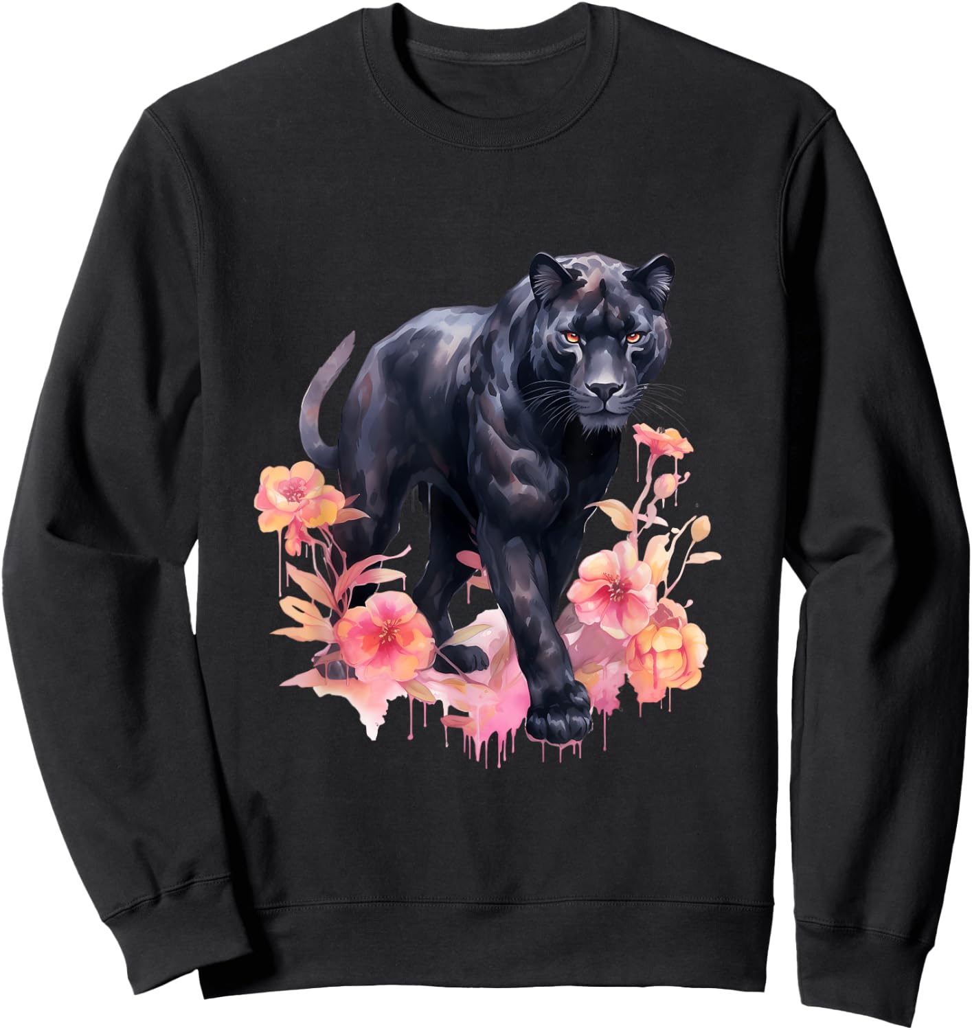 Black Panther Cat Pastel Flowers Safari Watercolor Men Women Kids Sweatshirt - Sweatshirt | Black