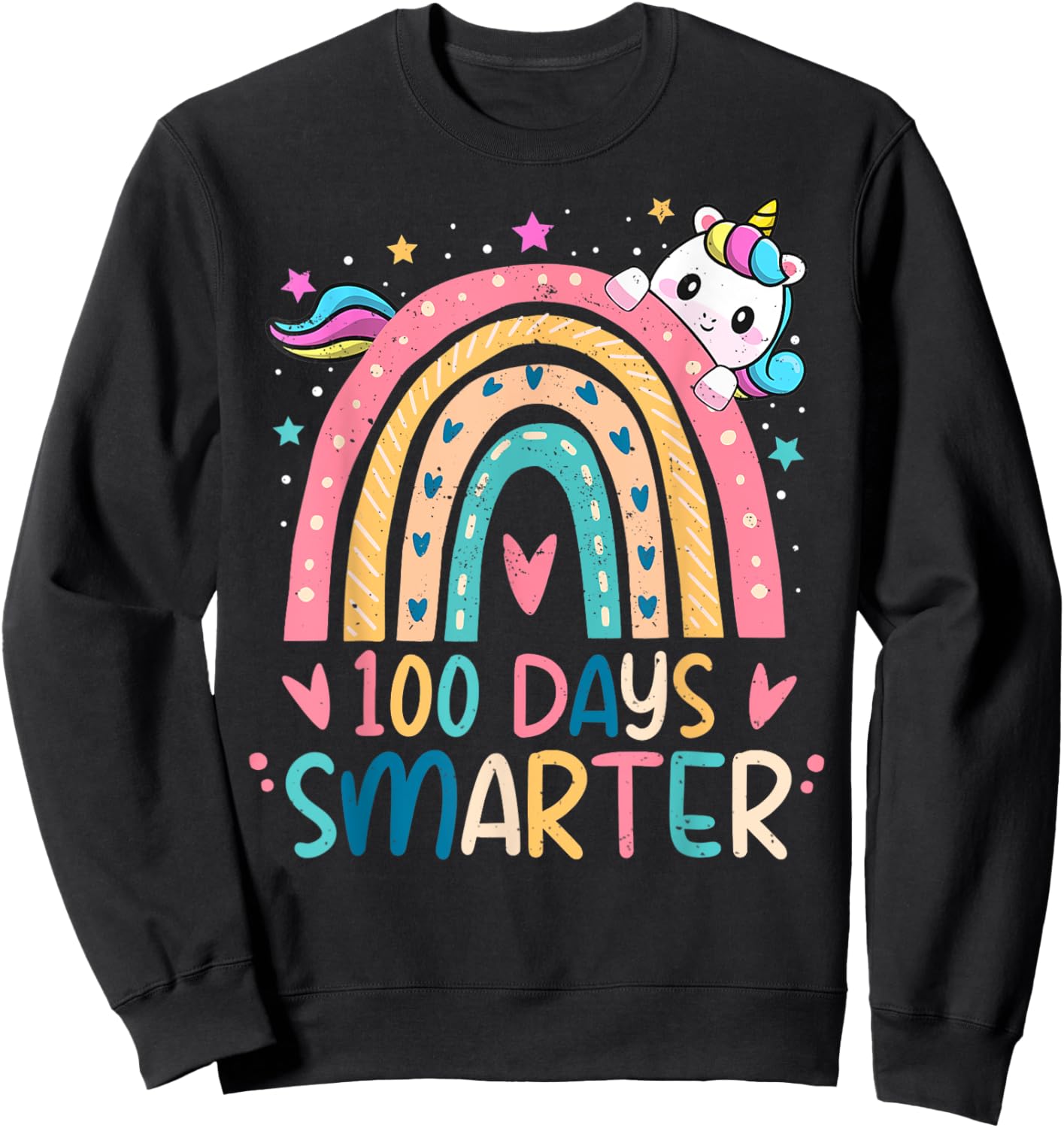 100 Days Smarter Kids Girls Unicorn 100th Day of School Gift Sweatshirt - Sweatshirt | Black