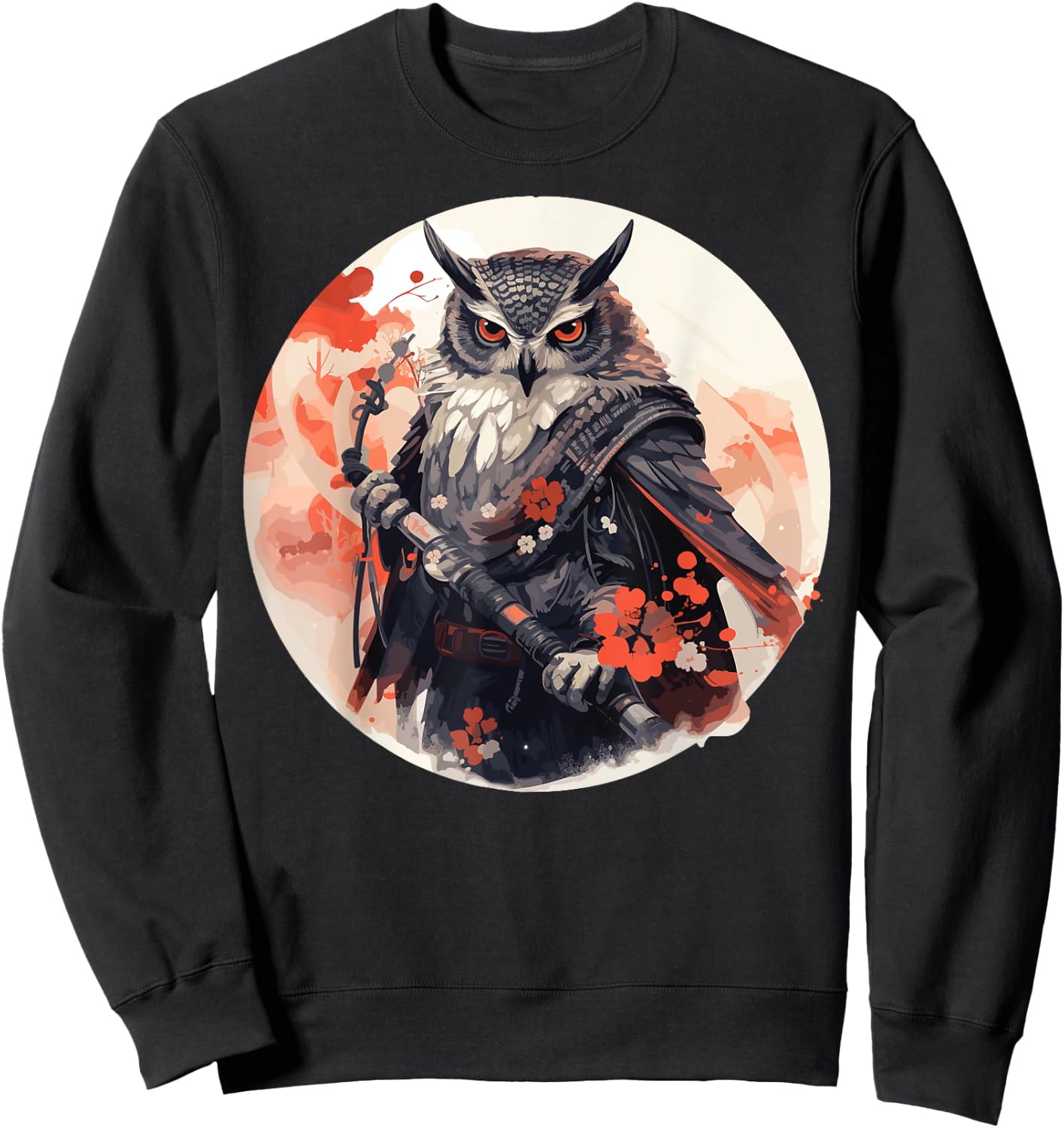 Samurai Owl Warrior Japanese Ninja Bird Owl Kawaii Sweatshirt - Sweatshirt | Black