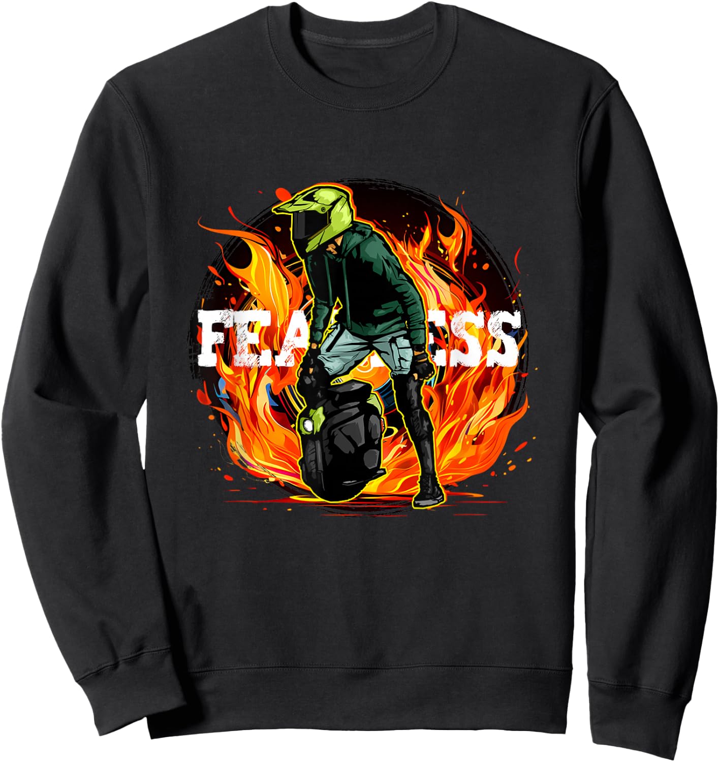 Fire and Flames electric Unicycle Stuntman Sweatshirt - Sweatshirt | Black