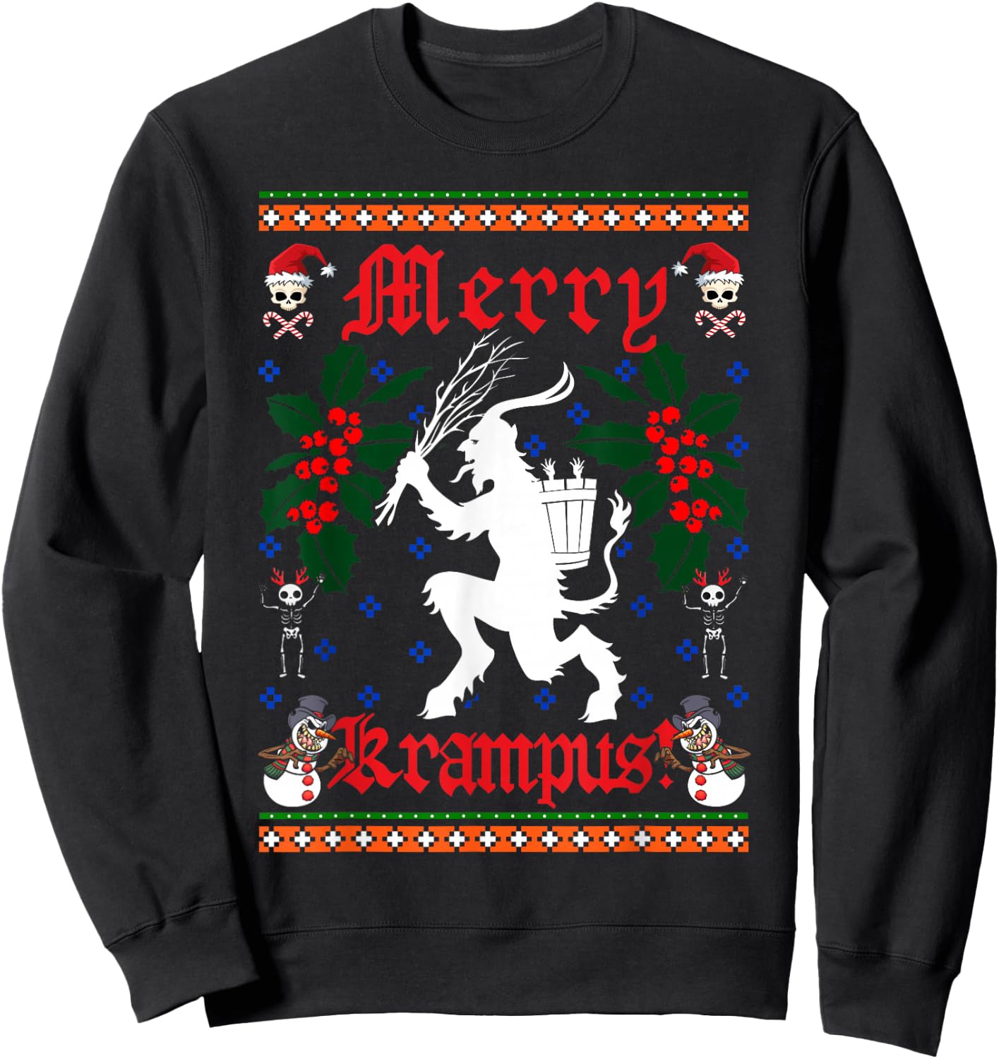 Funny Krampus Men Women Kids Merry Krampus Ugly Christmas Sweatshirt - Sweatshirt | Black
