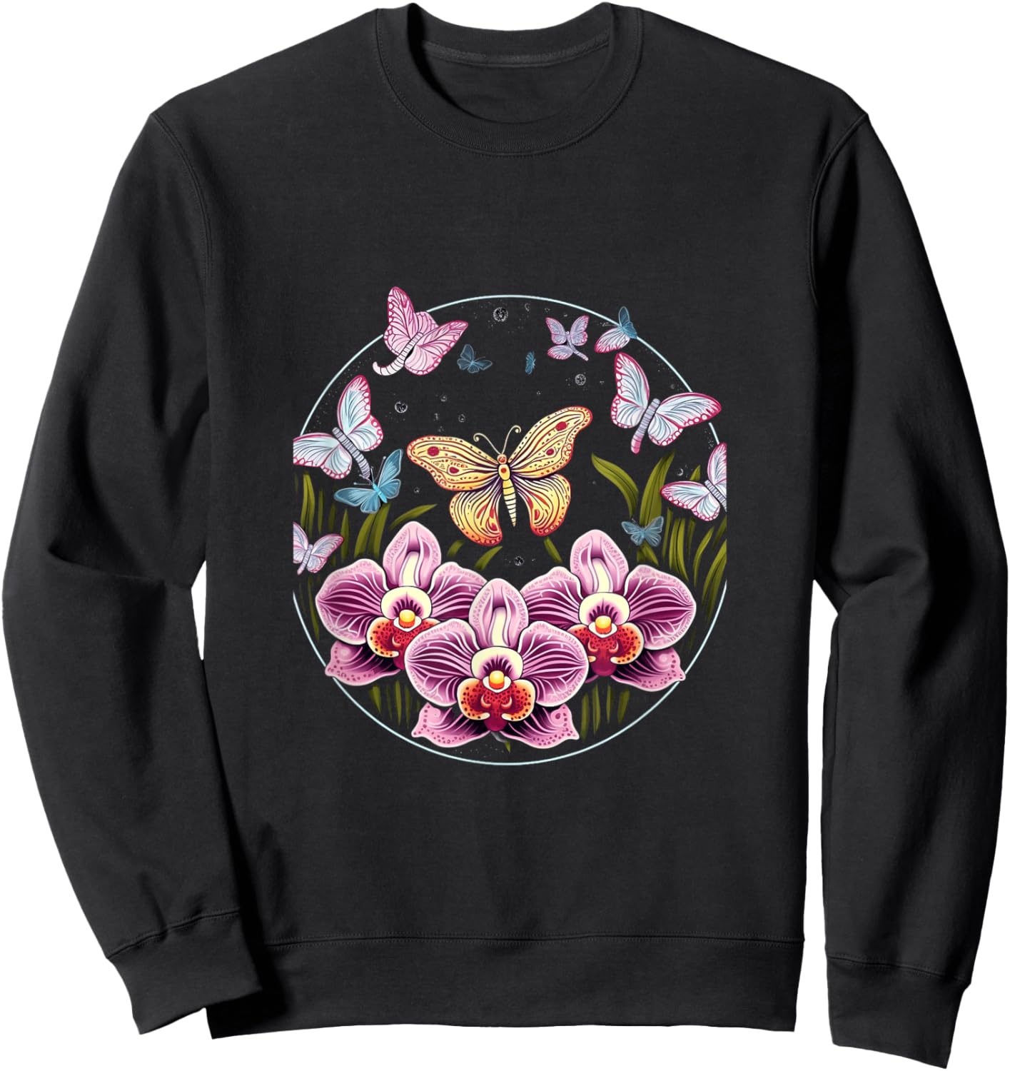 Orchids and Butterflies Butterfly Flower Orchid Plant Lovers Sweatshirt - Sweatshirt | Black
