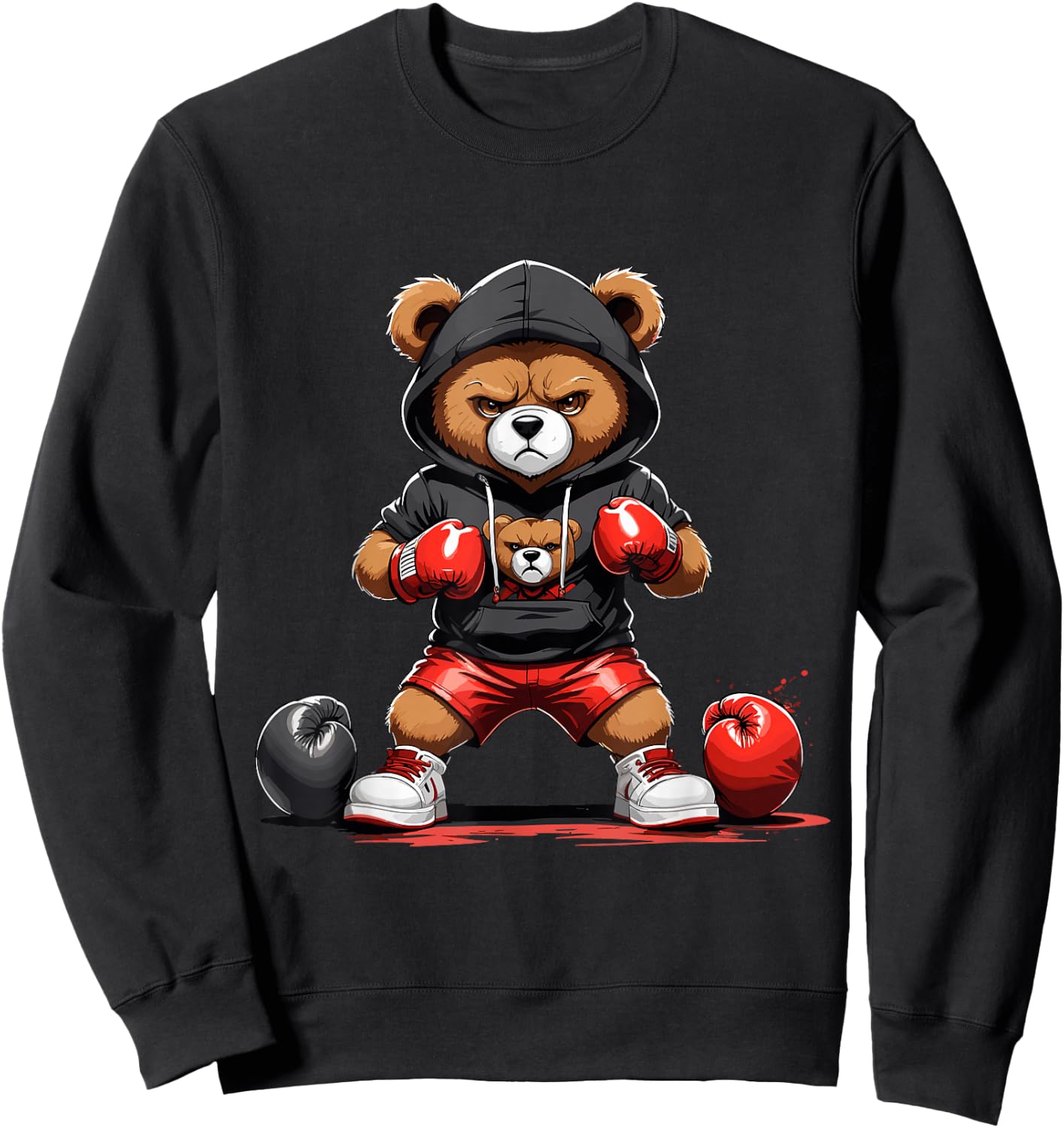 Teddy Bear Gangster Boxer with Hip Hop Street Clothes Sweatshirt - Sweatshirt | Black