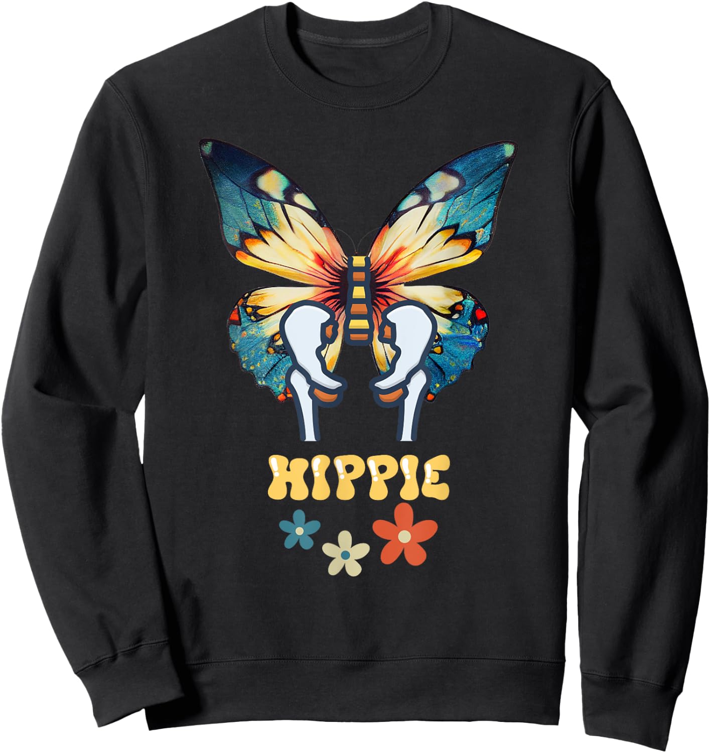 Hip Joint Replacement Hippie Butterfly Retro 60s 70s Women Sweatshirt - Sweatshirt | Black