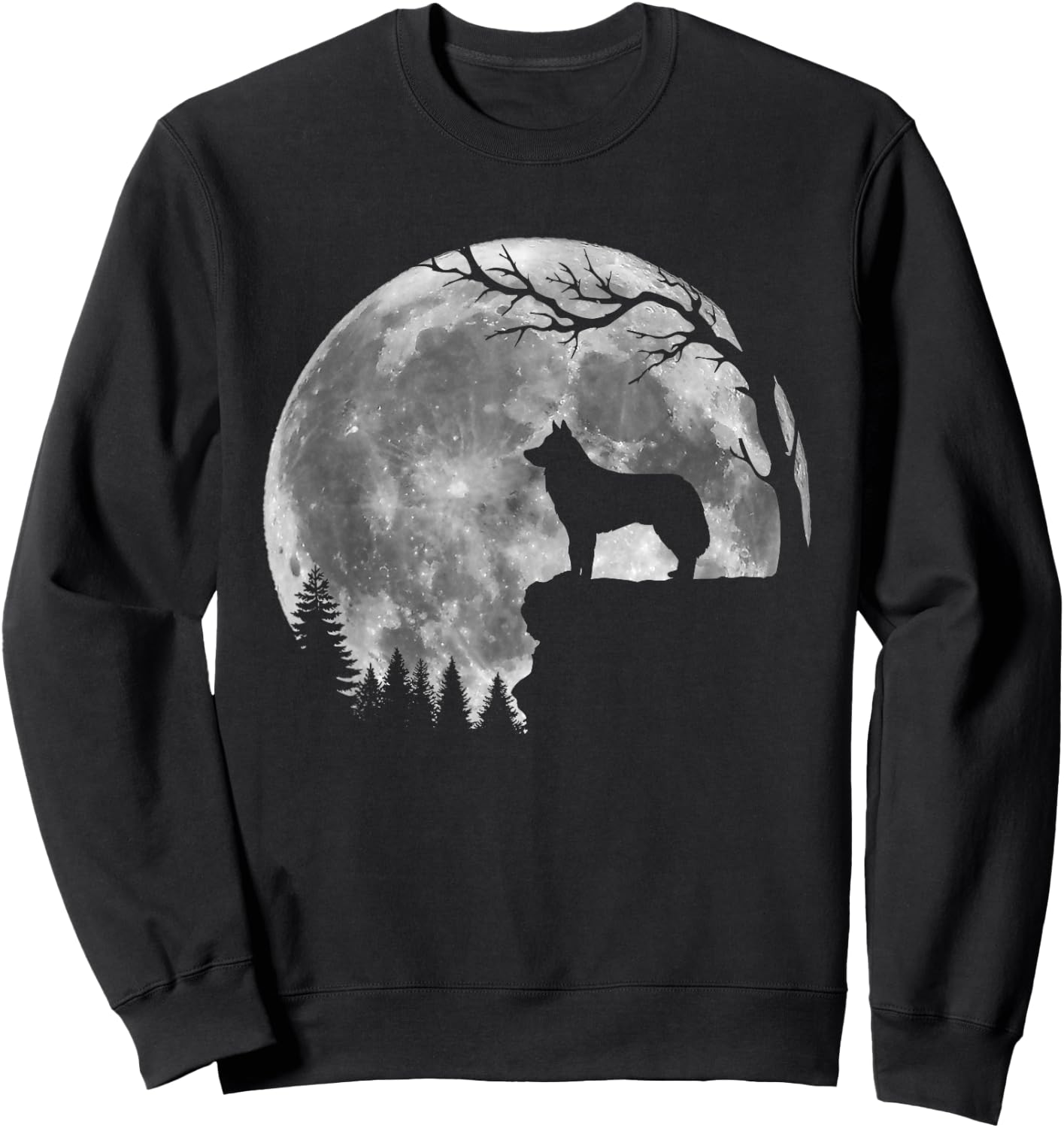 Siberian Husky Moon Silhouette Funny Lazy Halloween Costume Sweatshirt - Sweatshirt | Black